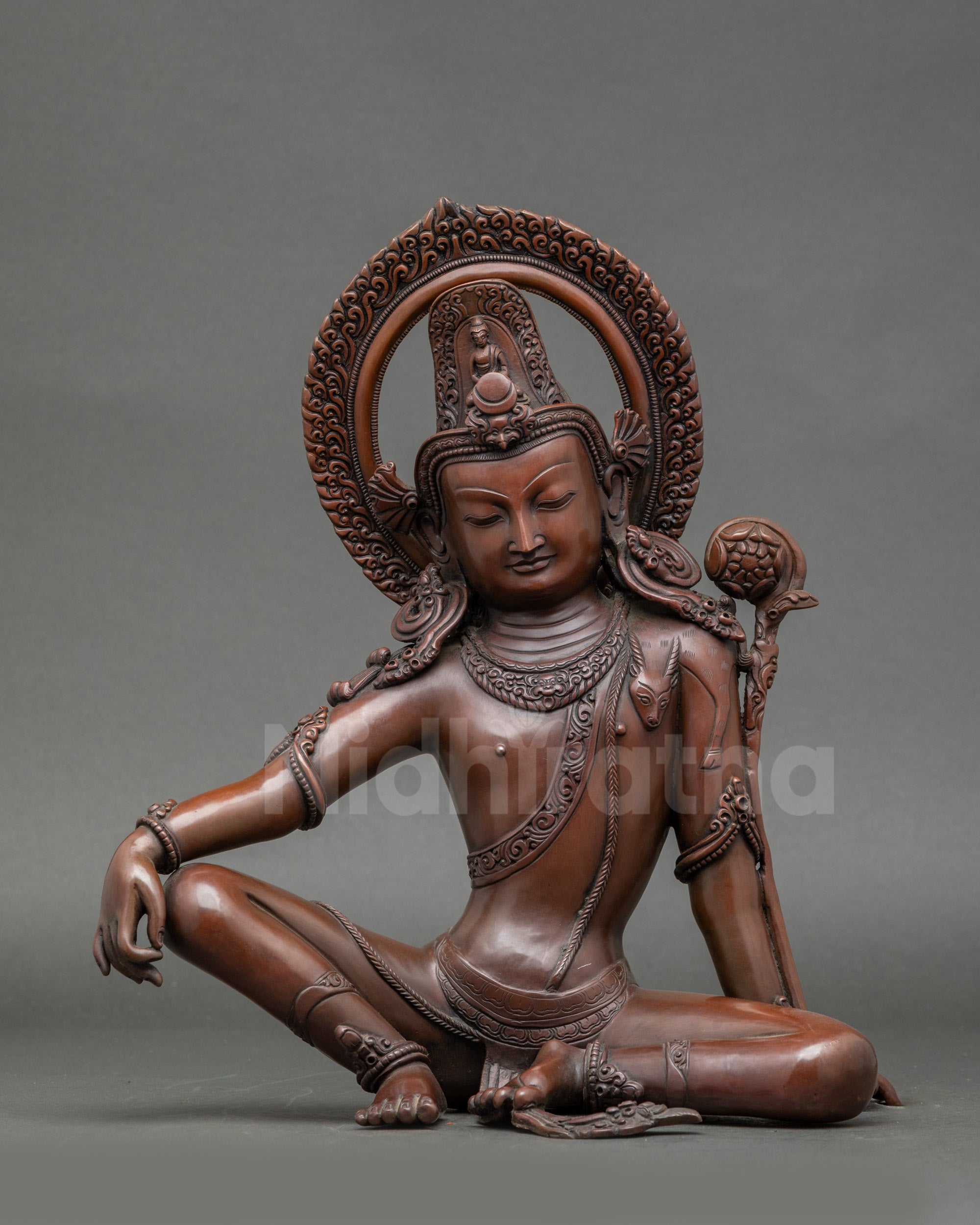 Two-Arm Chenrezig statue oxidized copper sacred Buddhist compassion figure