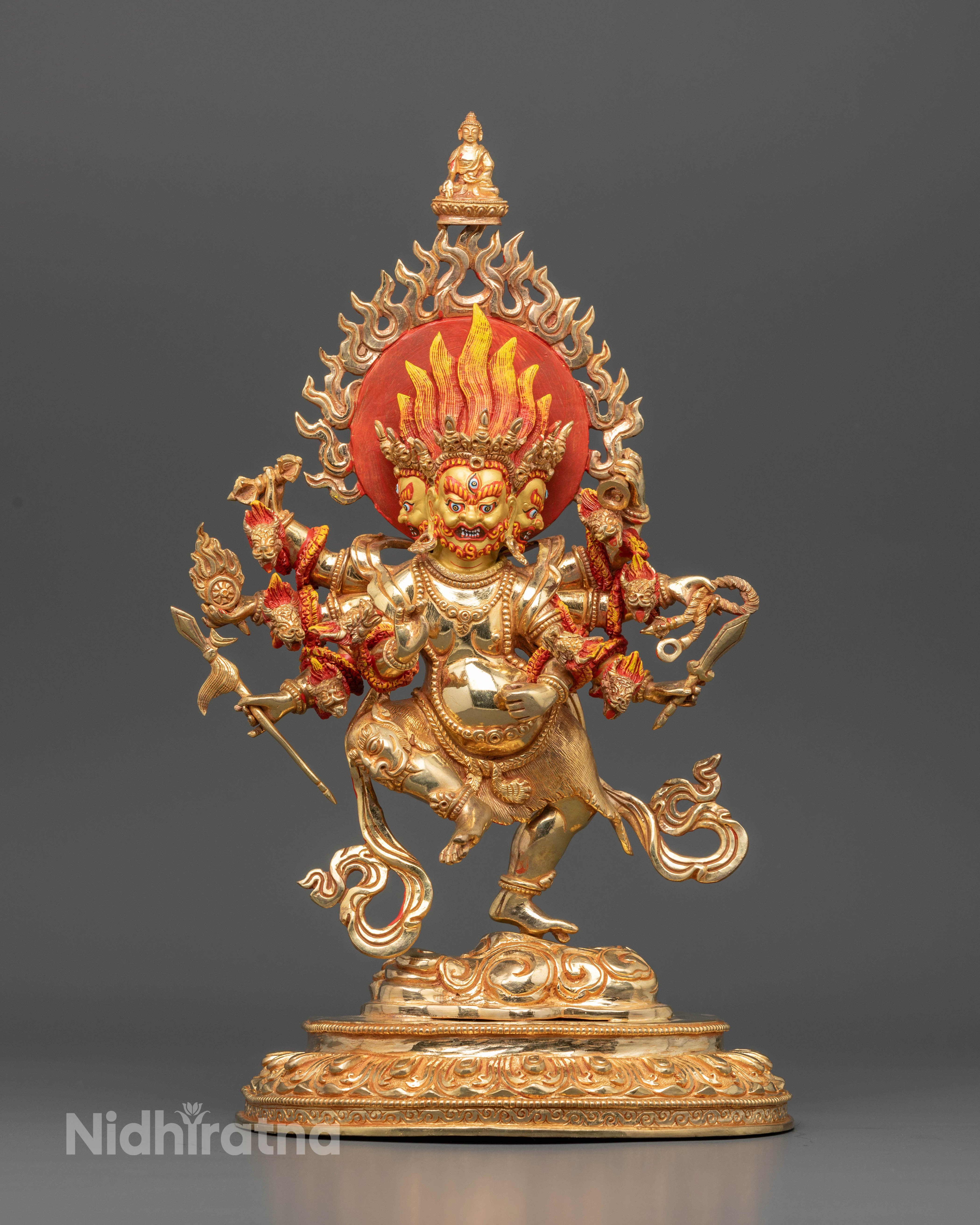 Ucchusma statue, meticulously handcrafted from premium copper, featuring a radiant 24k gold-plated face and a striking third eye, symbolizing spiritual insight, purification, and divine wisdom.