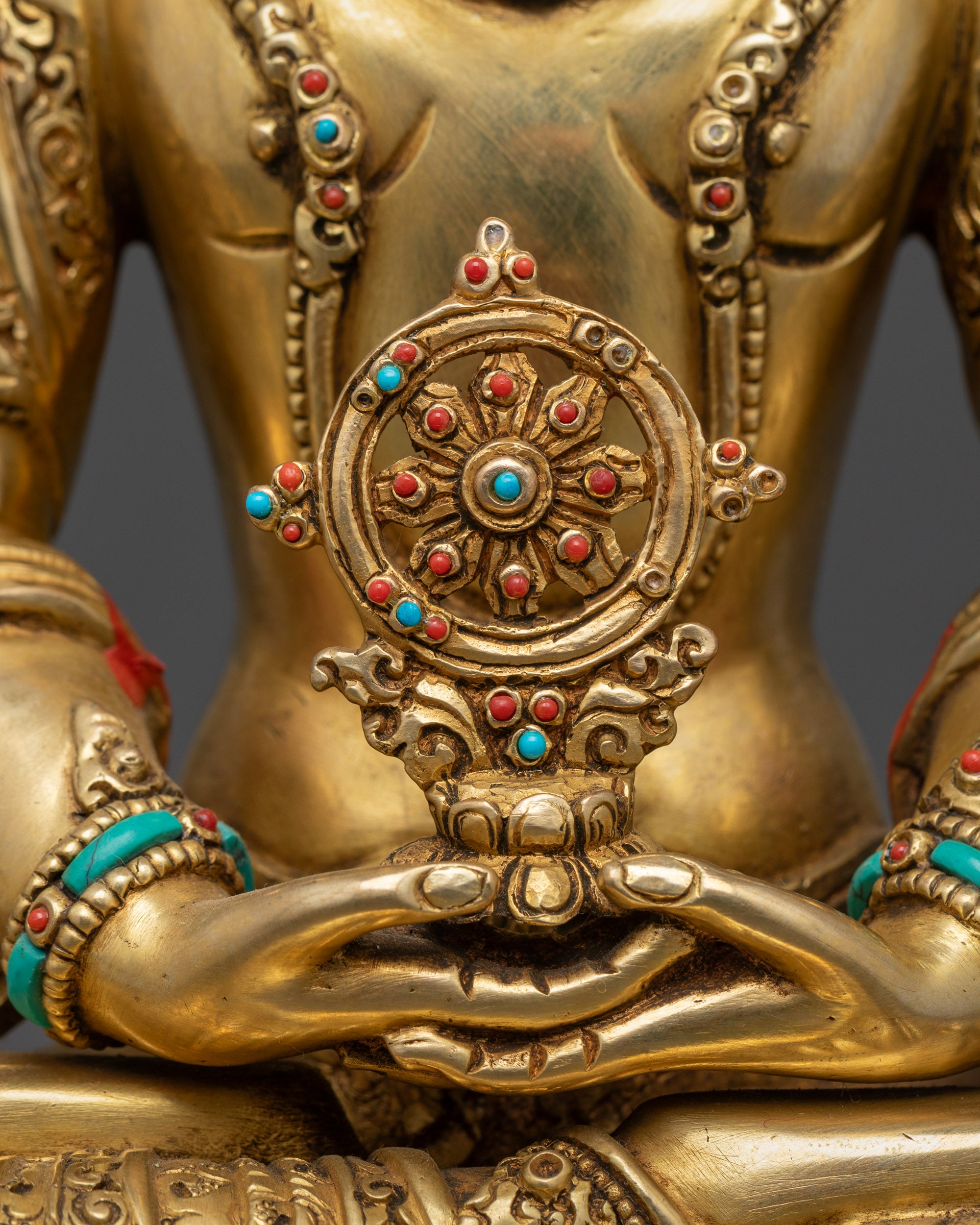 Vairocana Buddha Holding Dharma Wheel in Dhyana Mudra Himalayan Artwork