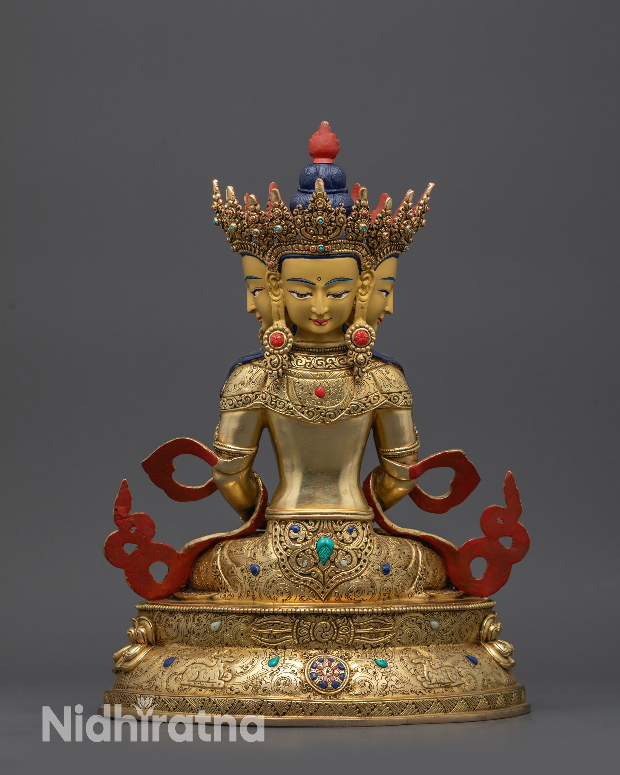 Vairocana Buddha Statue with Vajra and Wisdom Wheel Carvings Nepalese Craftsmanship