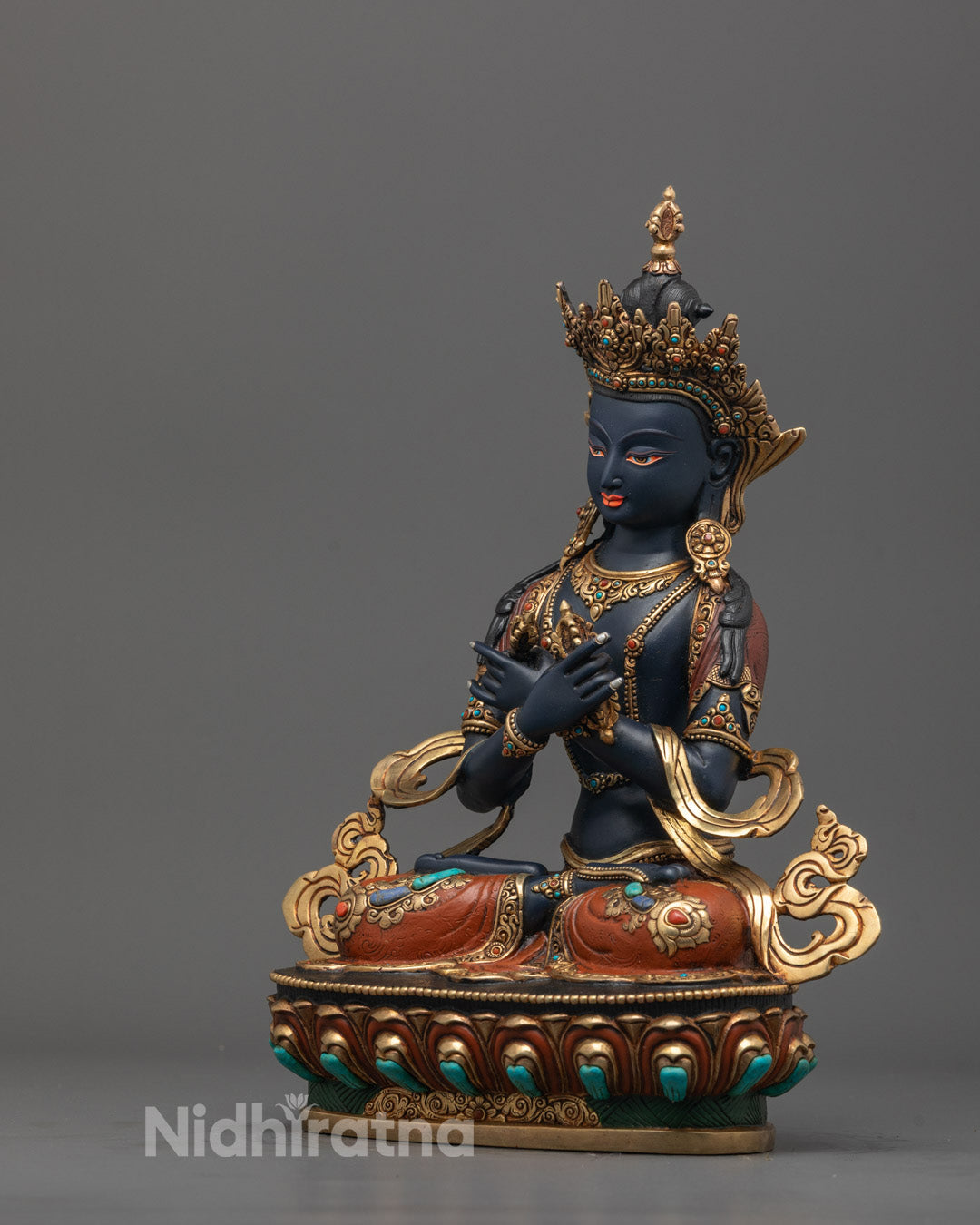 Hand-Colored Dark Blue Vajradhara Statue | Himalayan Buddhist Art