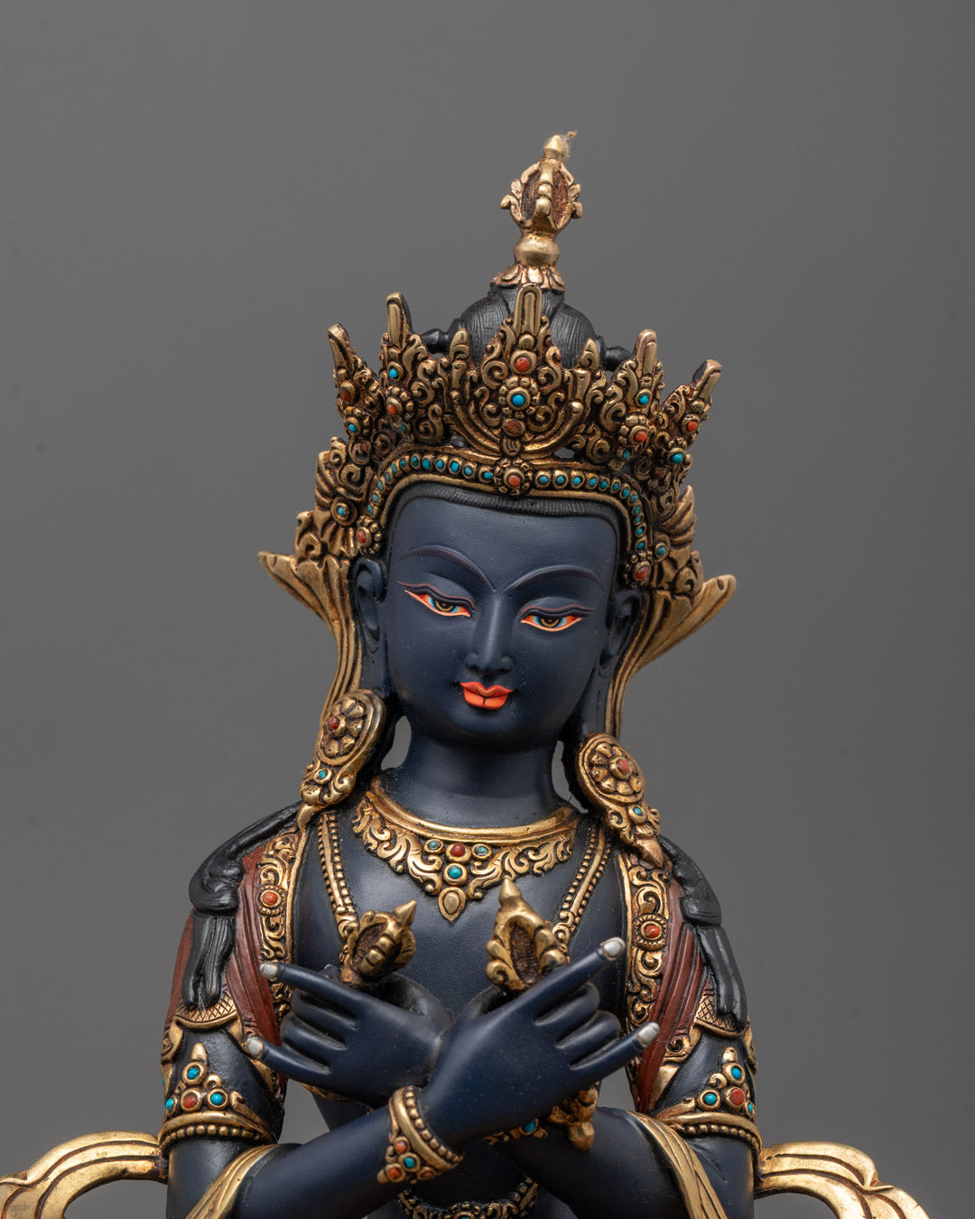 Hand-Colored Dark Blue Vajradhara Statue | Himalayan Buddhist Art