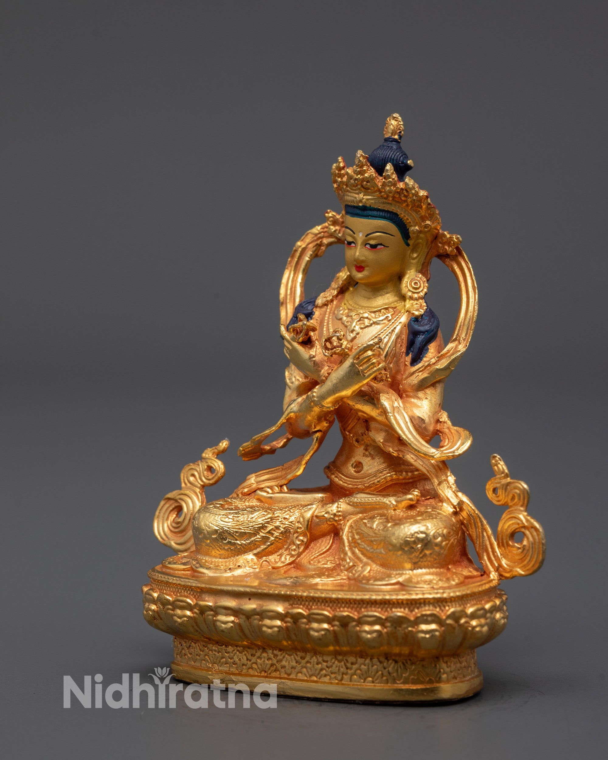 Vajradhara Buddha Sculpture with Lotus Base and Gold Coating