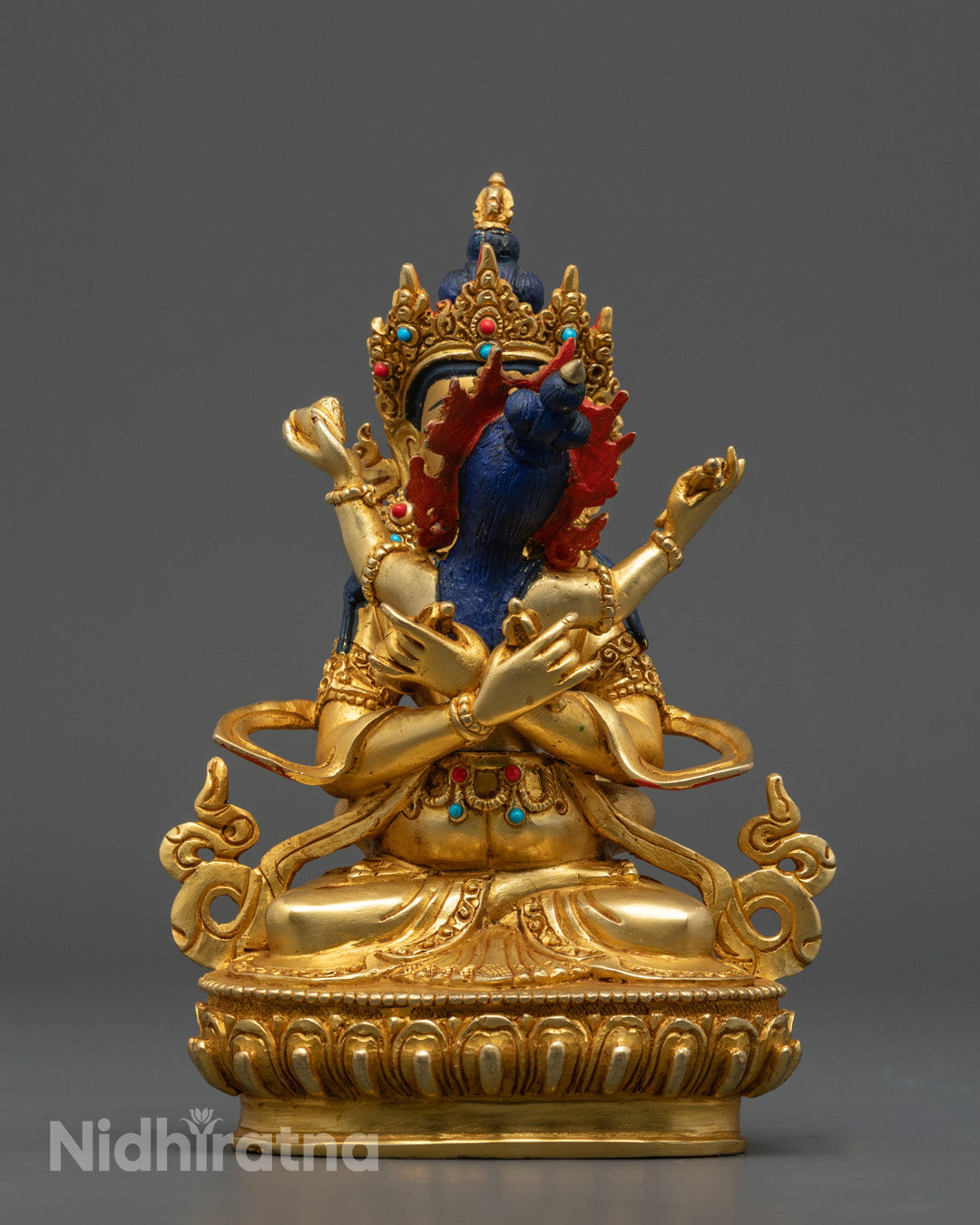 Vajradhara with Consort Statue | Beautifully Gilded Copper Statue for Devotion & Serenity