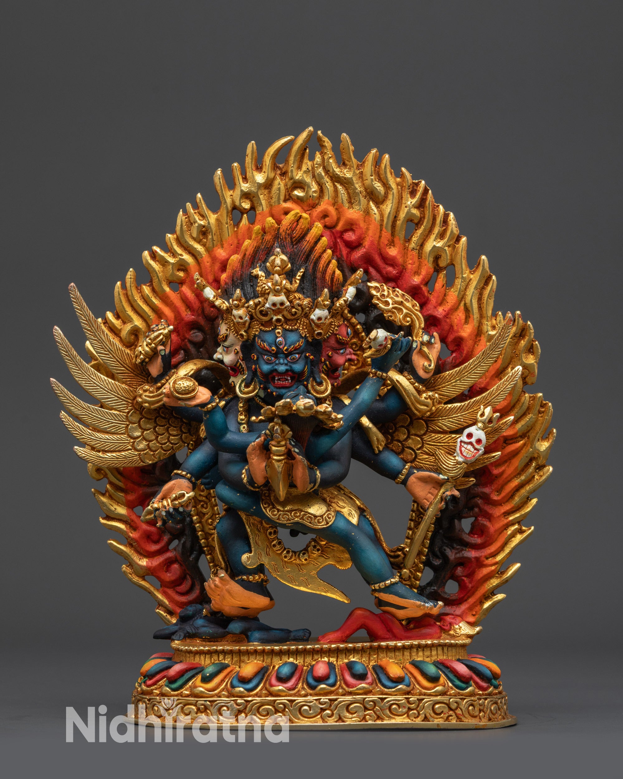 Vajrakilaya Statue Six-Armed Nepalese Copper Gold-Plated Spiritual Protector
