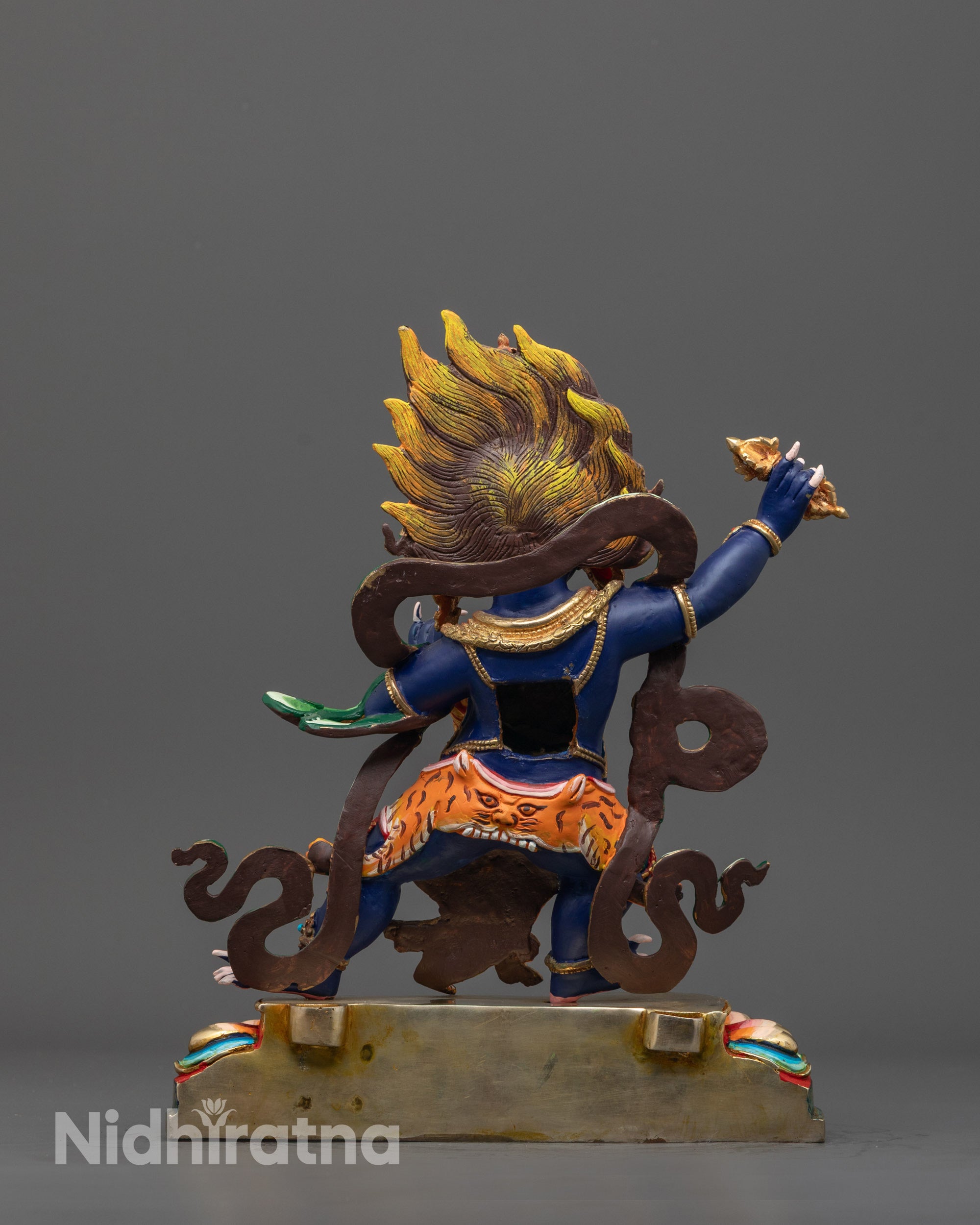 Vajrapani Copper Statue Holding Vajra in Protective Pose