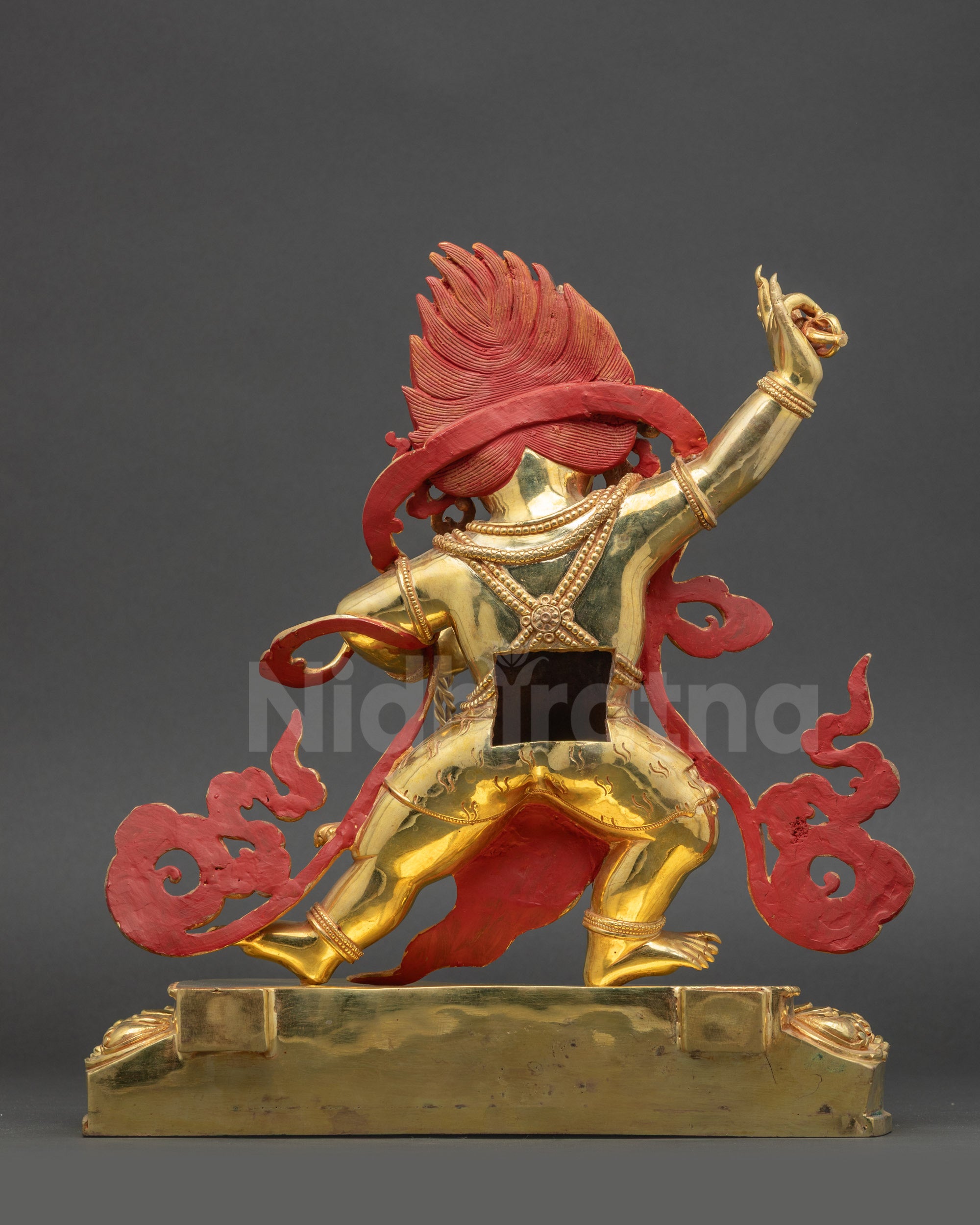 Vajrapani Statue showing detailed robes gold-gilded copper Buddhist art