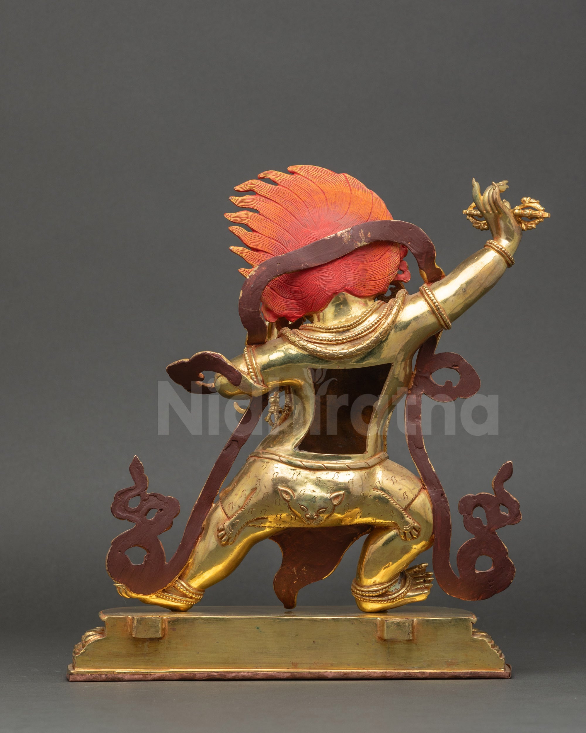 Vajrapani Statue showing detailed robes, gold finish, and Nepalese craftsmanship