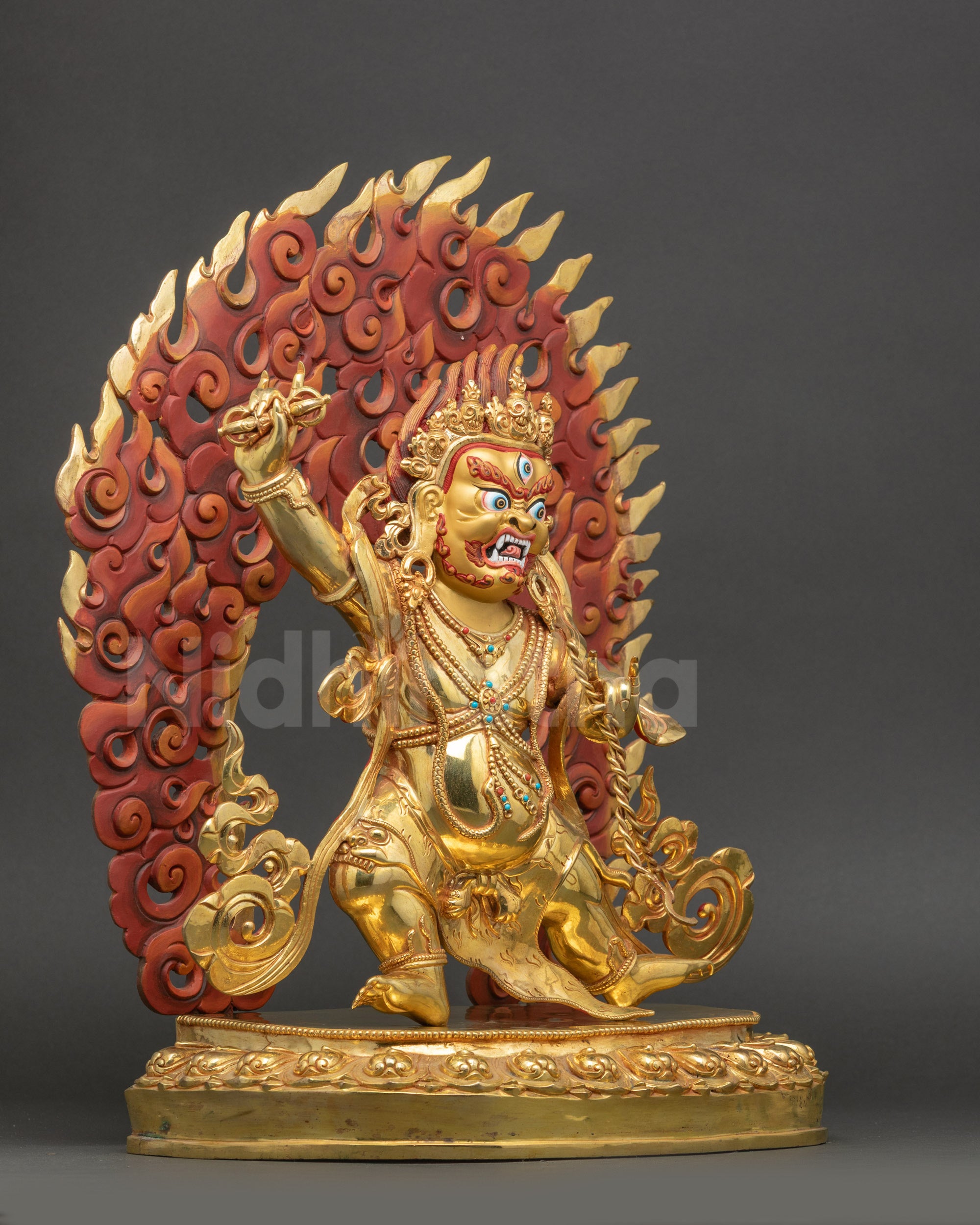 Vajrapani standing statue holding vajra lost-wax cast Nepalese sculpture