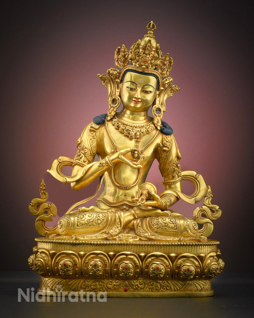Vajrasattva Statue Collection handcrafted Nepalese Buddhist statues of Vajrasattva Dorje Sempa in copper and gold for spiritual purification
