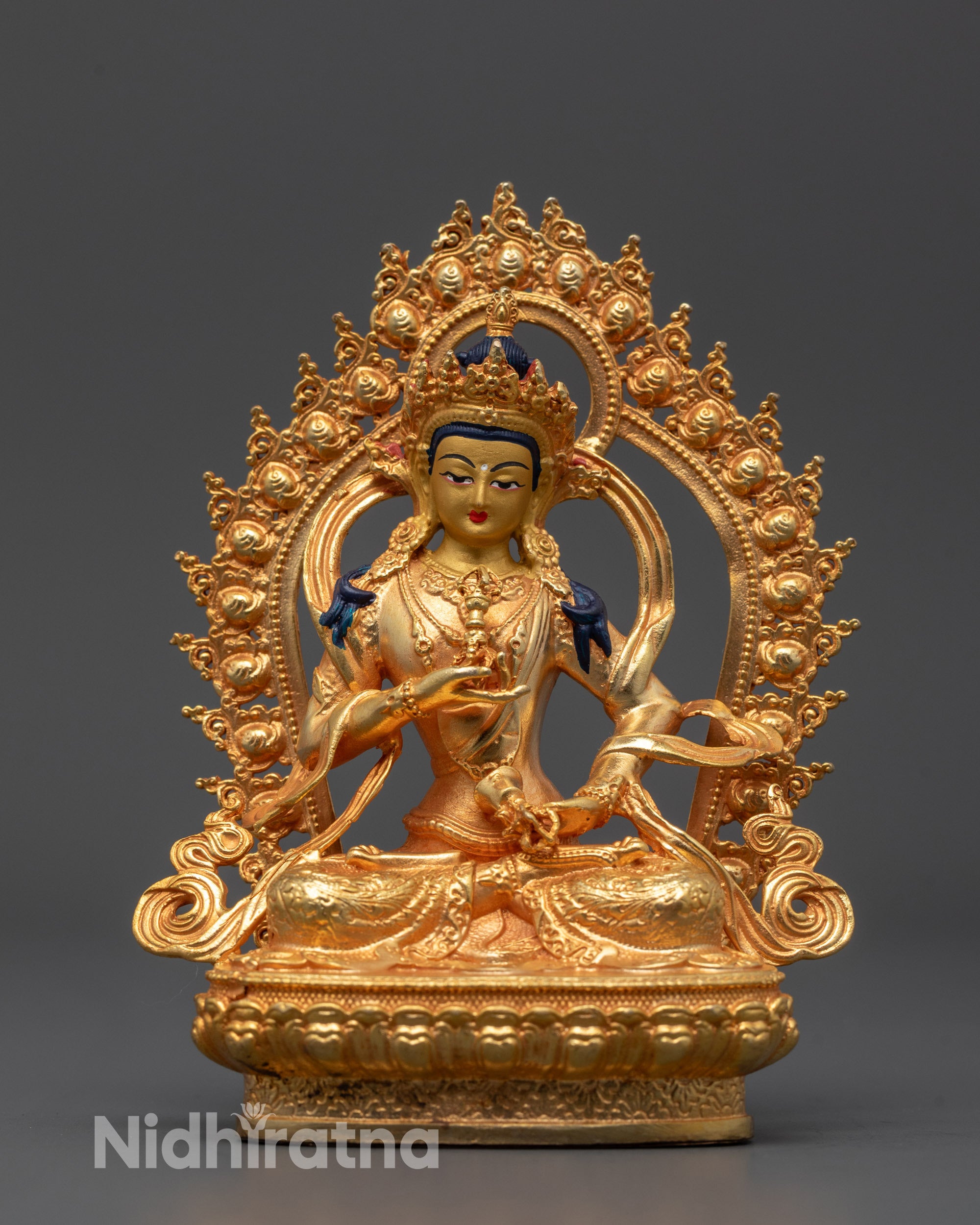 Vajrasattva Statue with 24k Gold Gilding Sitting on Lotus Base with Peaceful Expression