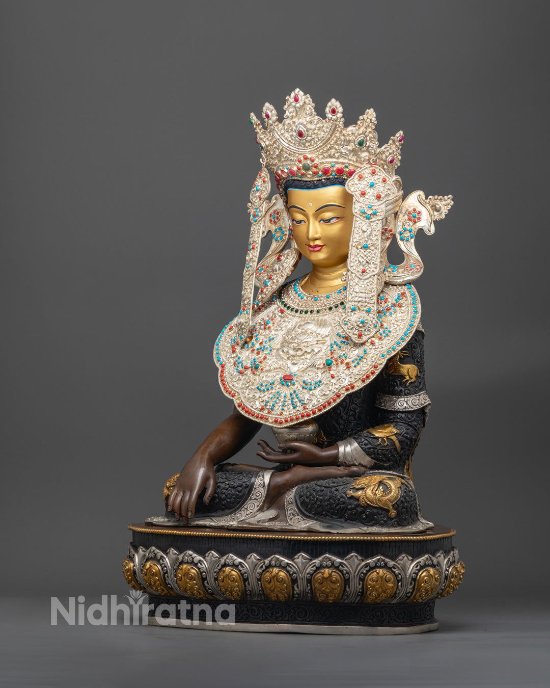 Silver-Crown Jowo Rinpoche Statue | Oxidized Made Body