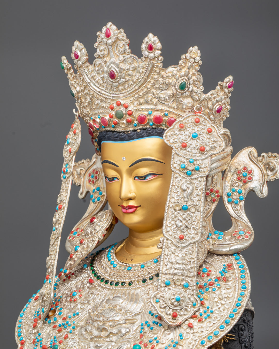 Silver-Crown Jowo Rinpoche Statue | Oxidized Made Body