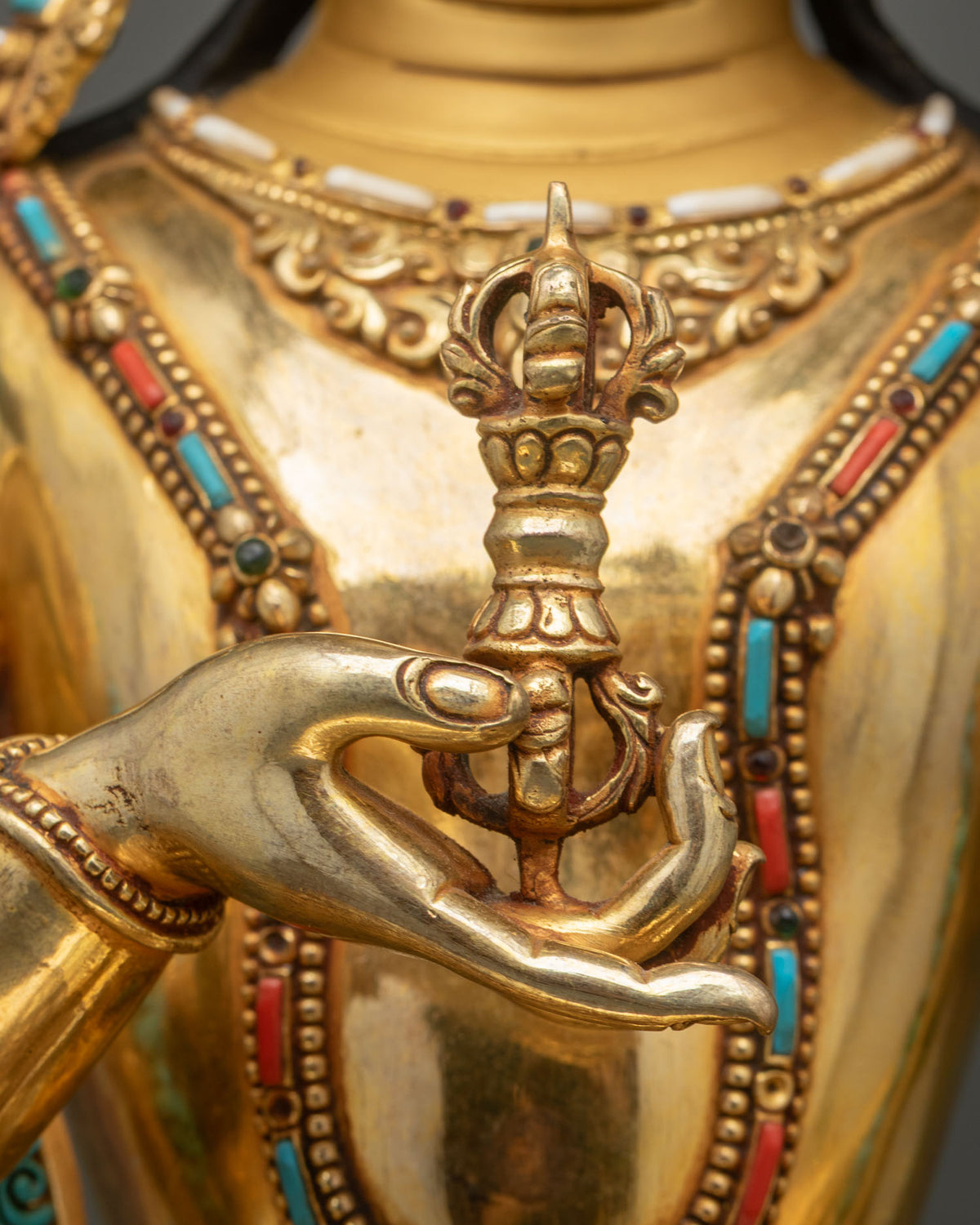 25 inch Tall Vajrasattva Statue from Nepal | Gold Fire-Gilded Figurine