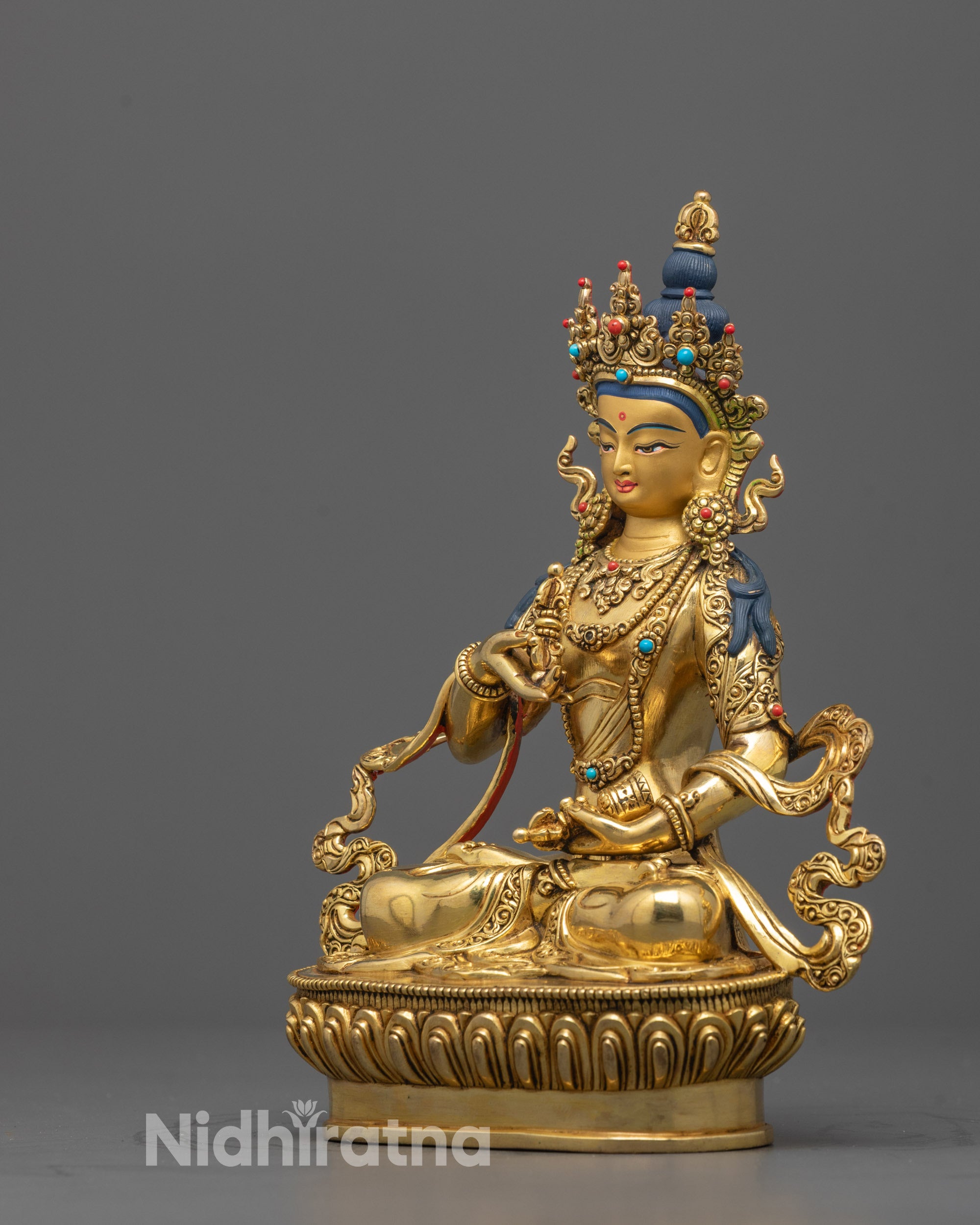 Vajrasattva Buddha Statue with Semi-Precious Stones | Traditional Himalayan Craftsmanship