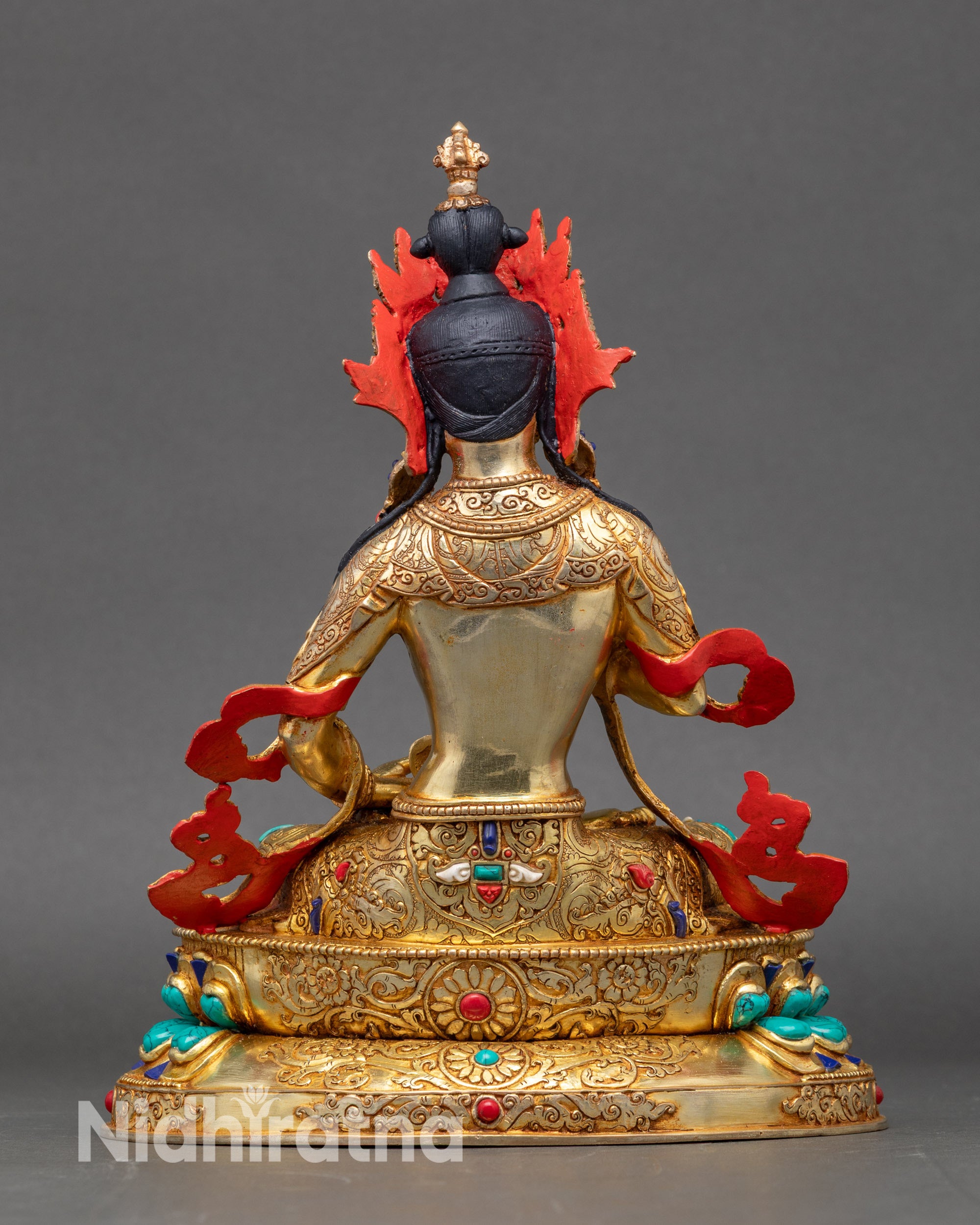 Vajrasattva Buddhist Figurine Back View – Intricate Hand-Carved Robe
Patterns and Base Detail | Authentic Lost-Wax Cast Himalayan Sacred Art