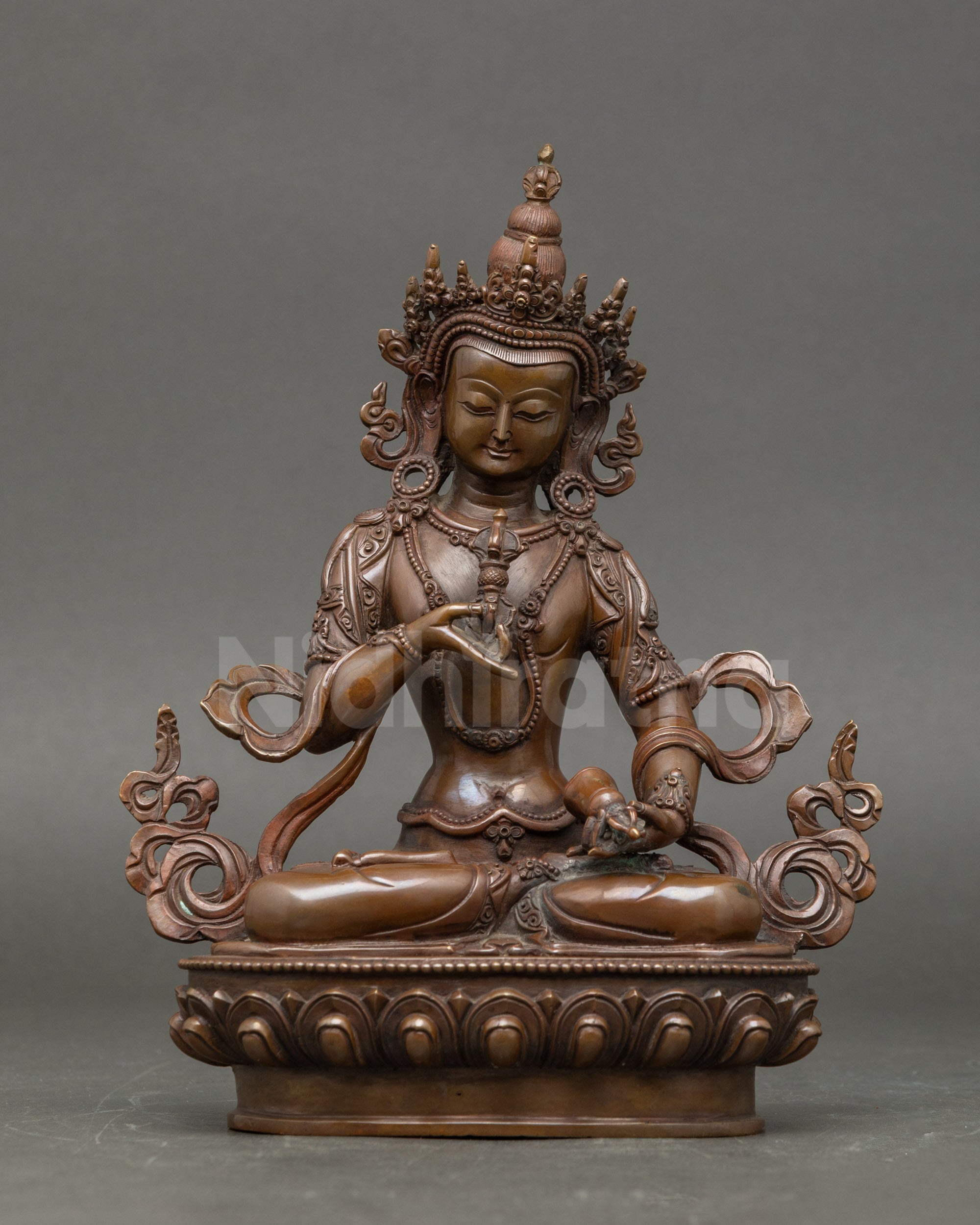 Vajrasattva Dorje Sempa statue seated on lotus with vajra and bell, handcrafted Nepal