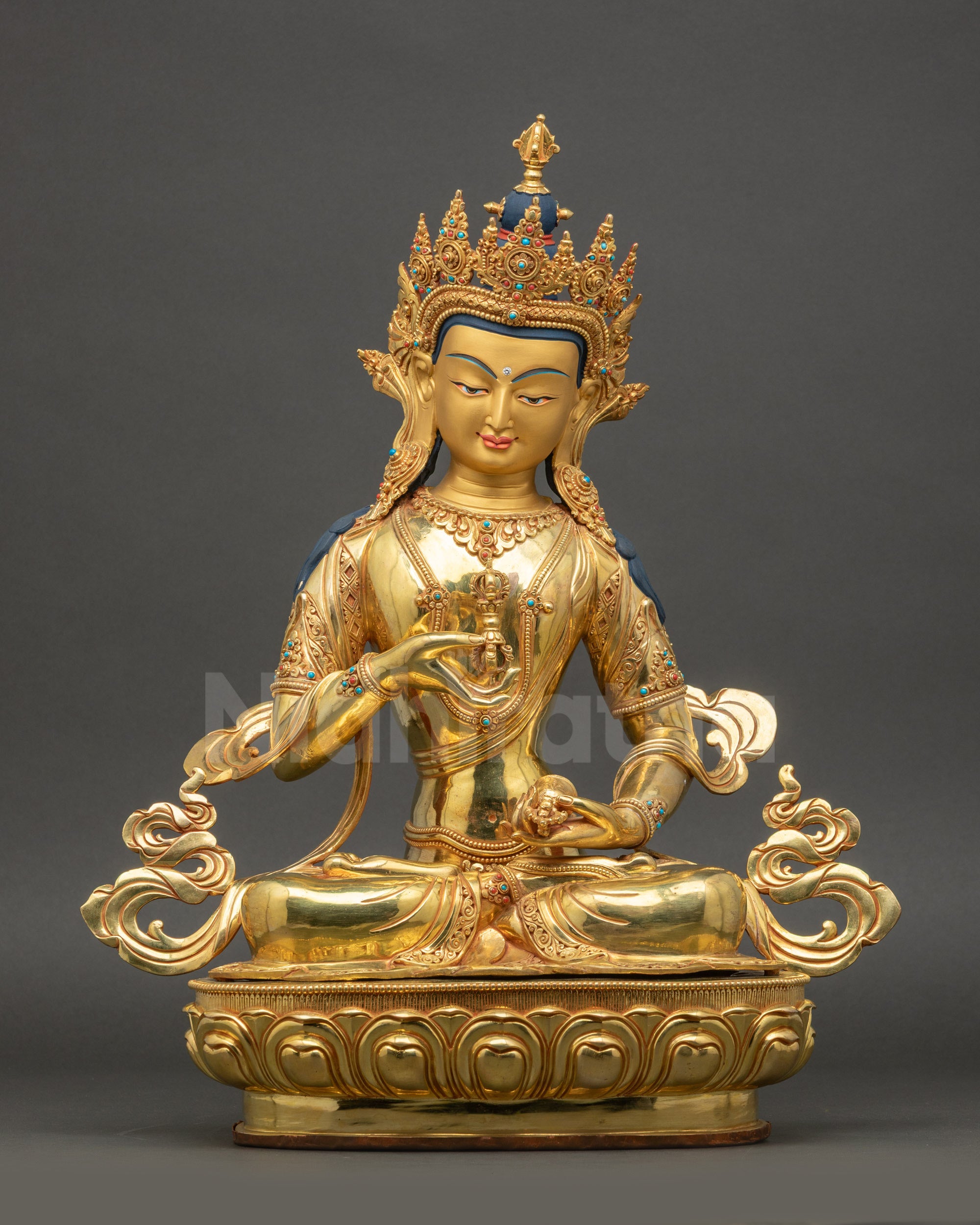 Vajrasattva Dorsem Statue front view 24K gold-gilded Nepalese altar sculpture