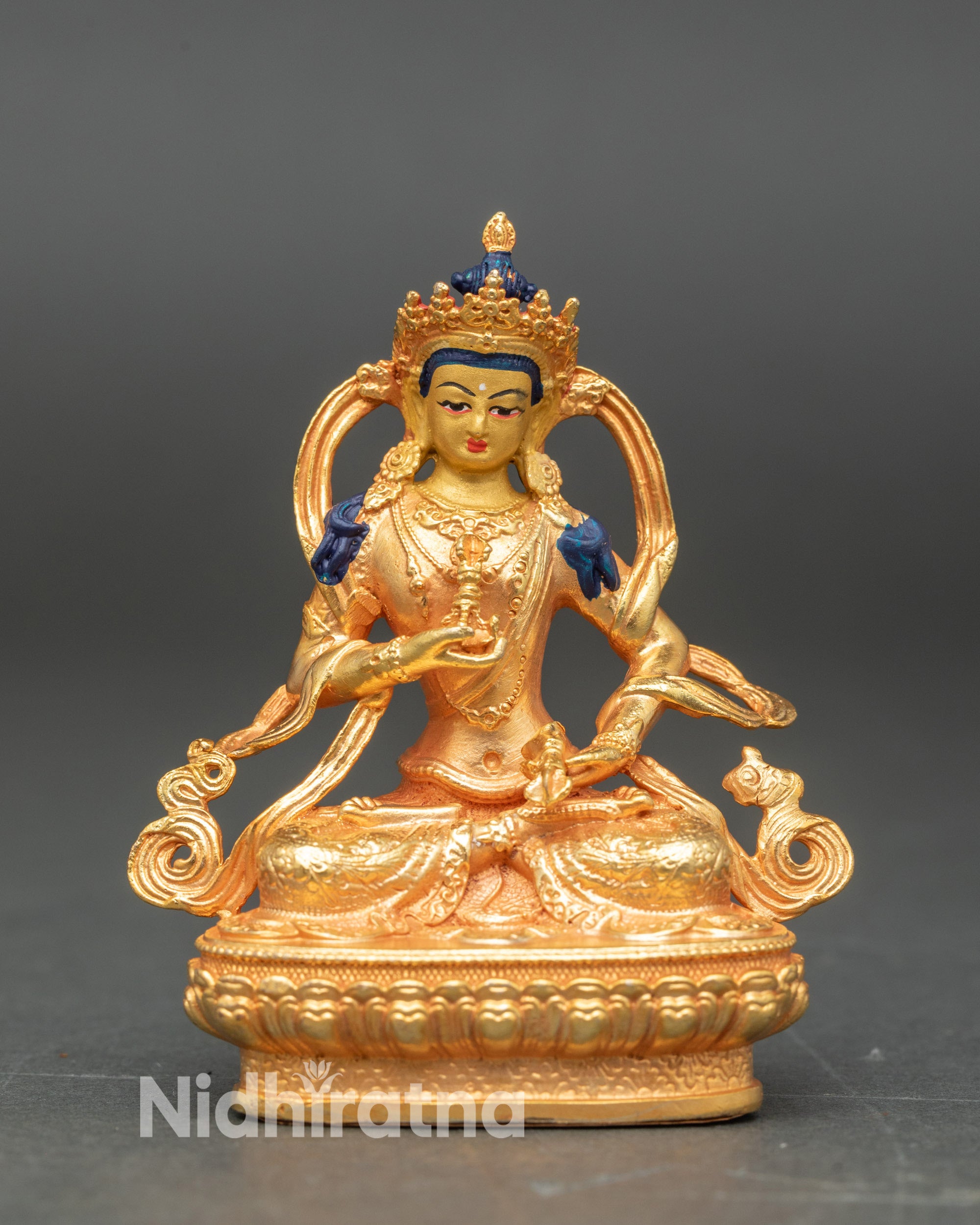 Vajrasattva Enlightenment Statue, gold fire-gilded body with 24K gold-painted face