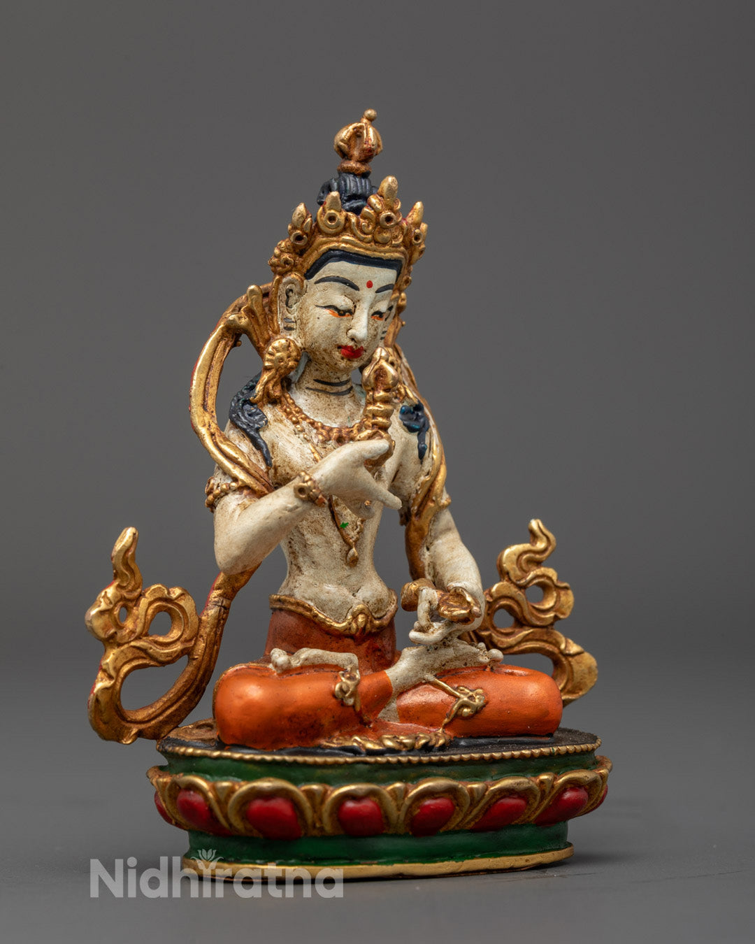 Vajrasattva Kadampa Statue showcasing gold-plated crown, robe, and intricate craftsmanship in acrylic paint