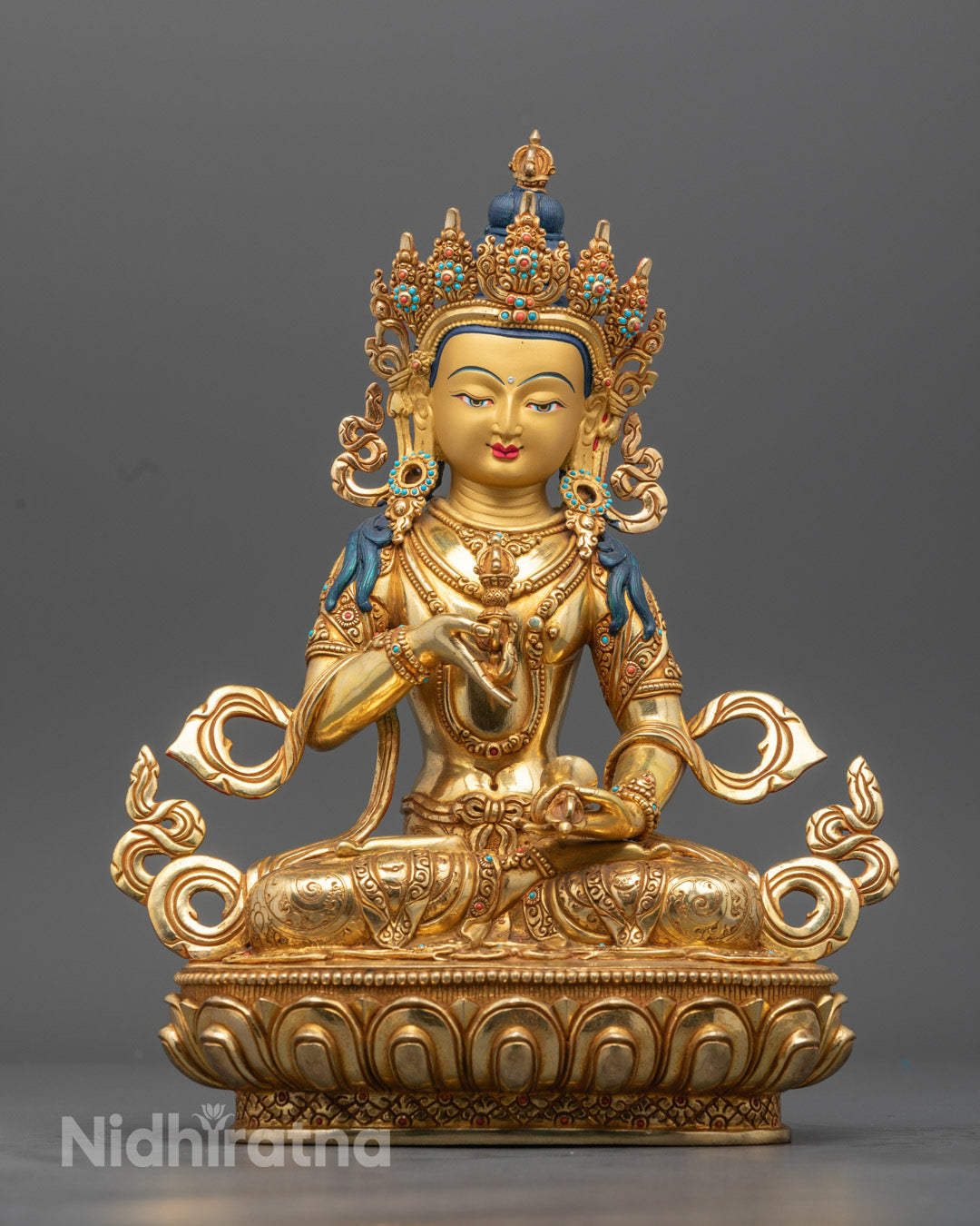 Gold Gilded Vajrasattva Statue with Jeweled Crown