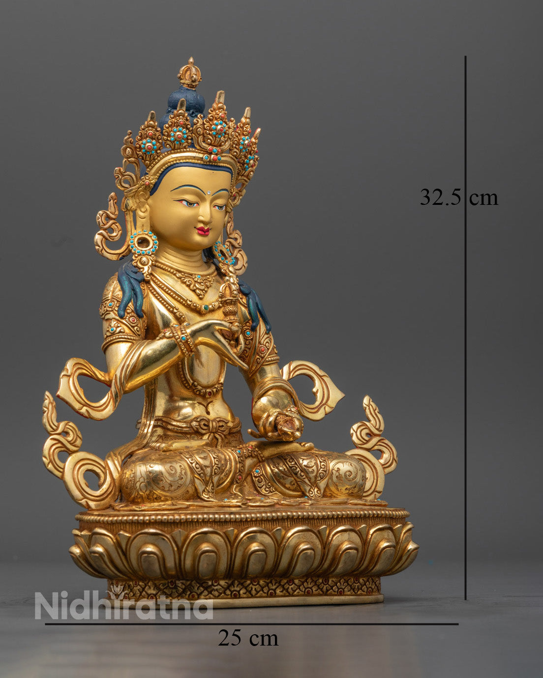 Gold Gilded Vajrasattva Statue with Jeweled Crown
