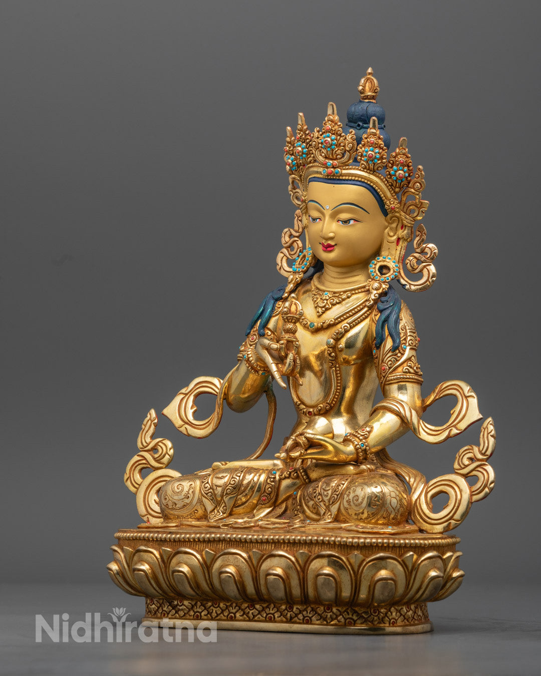 Gold Gilded Vajrasattva Statue with Jeweled Crown