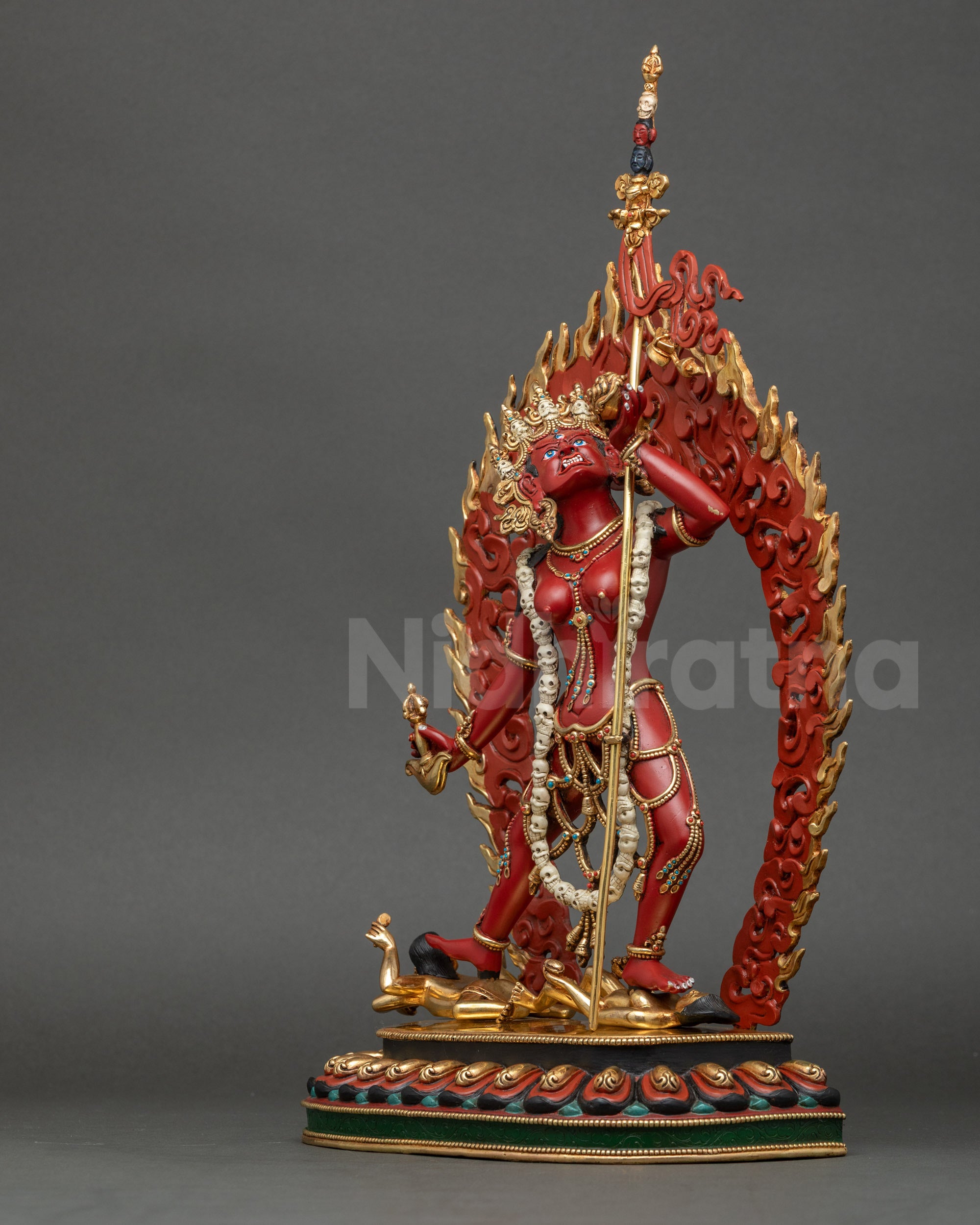 Vajrayogini Statue left side view with khatvanga staff and flowing garments