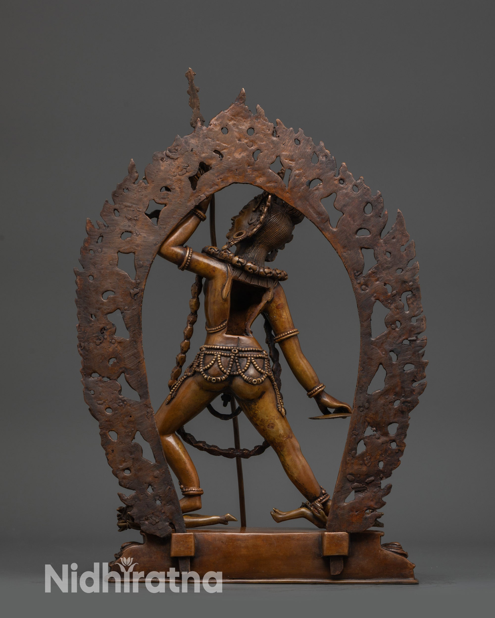 Vajrayogini oxidized copper statue back view fierce halo flames home altar Buddhist sculpture
