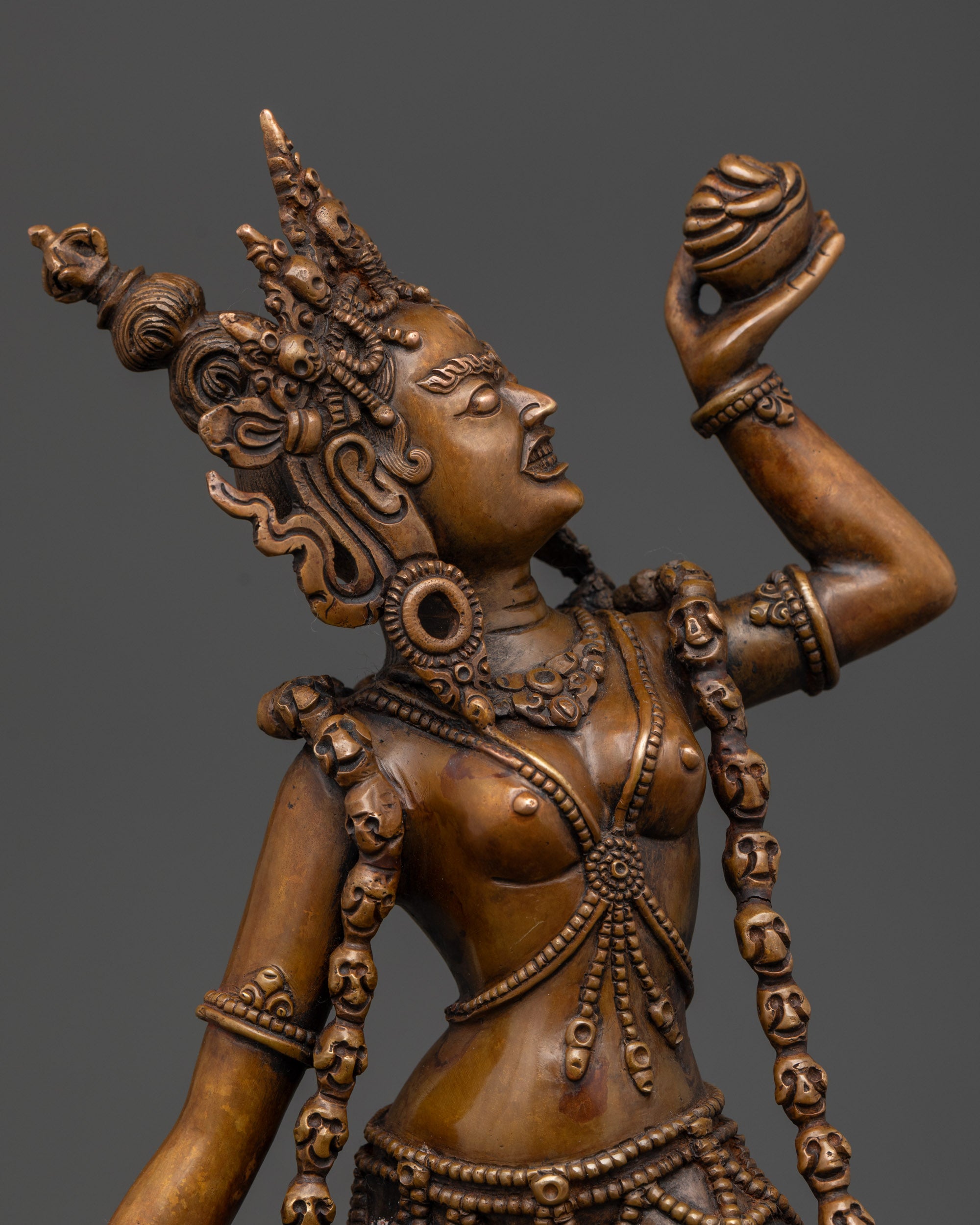 Vajrayogini oxidized copper statue regular close up handcrafted Newari Buddhist sculpture