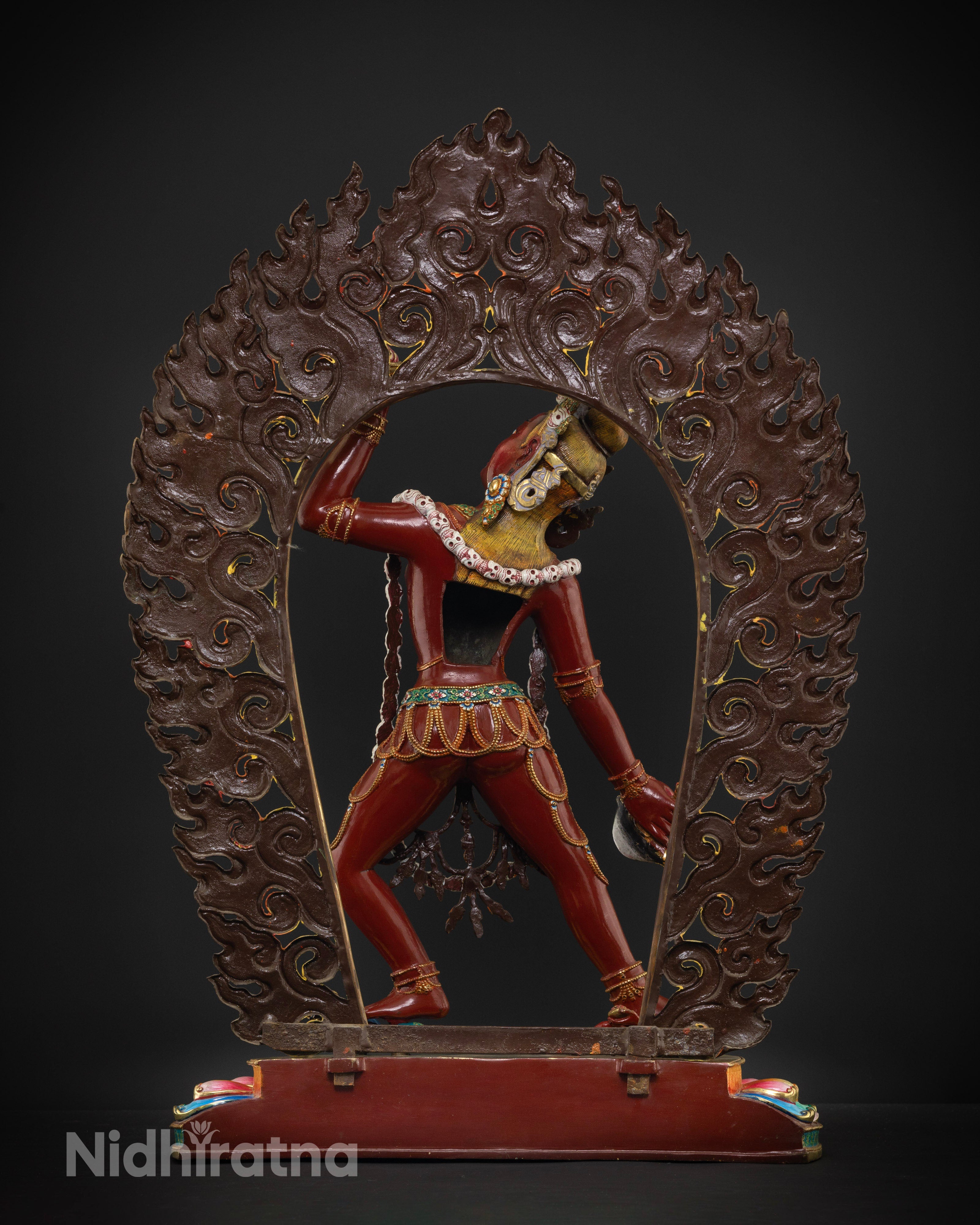 The Vajrayogini statue, a striking representation of transformative wisdom and fierce compassion, adorned with bold colors and intricate details.