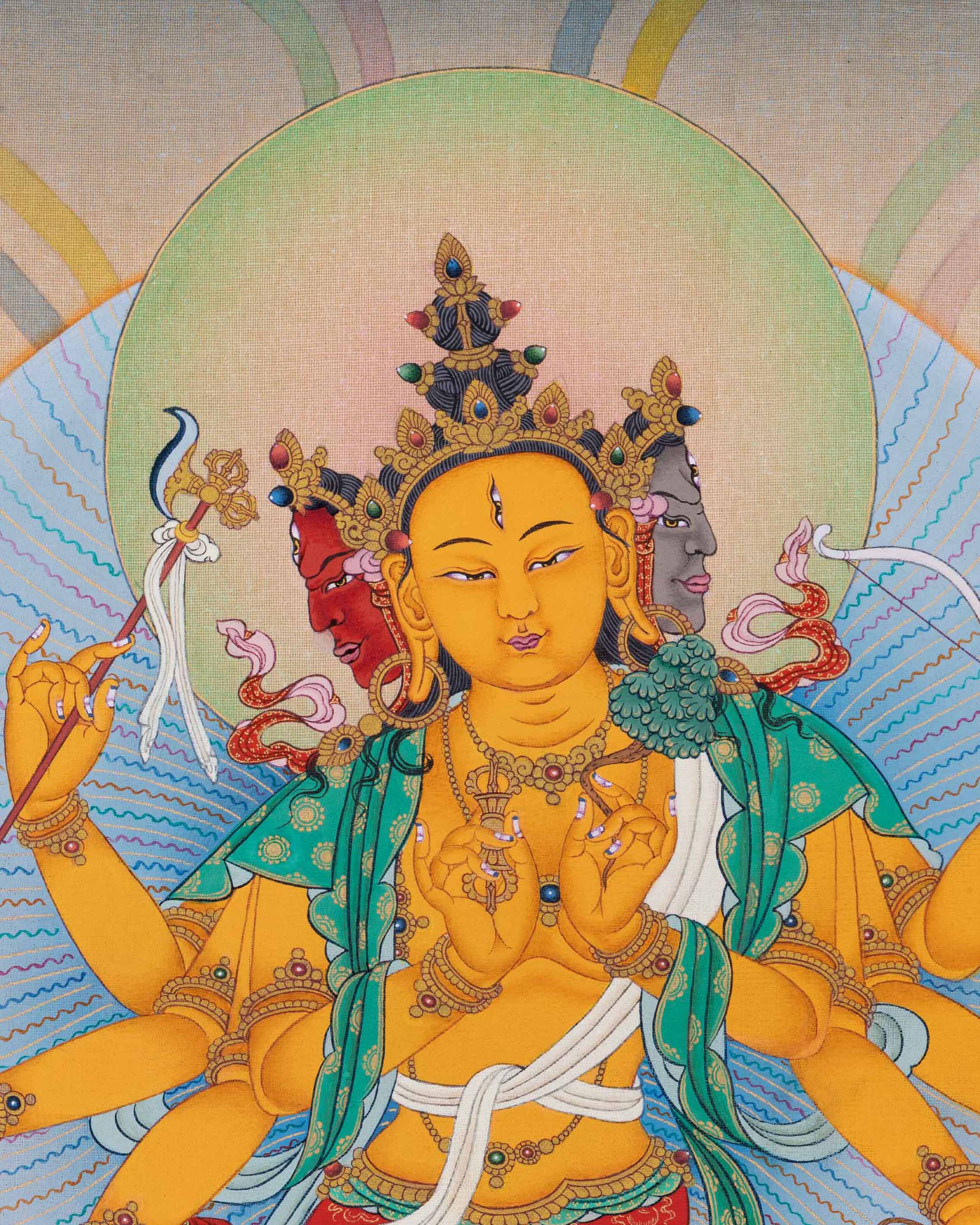 Vibrant Marichi Thangka artwork showing goddess seated in meditative posture