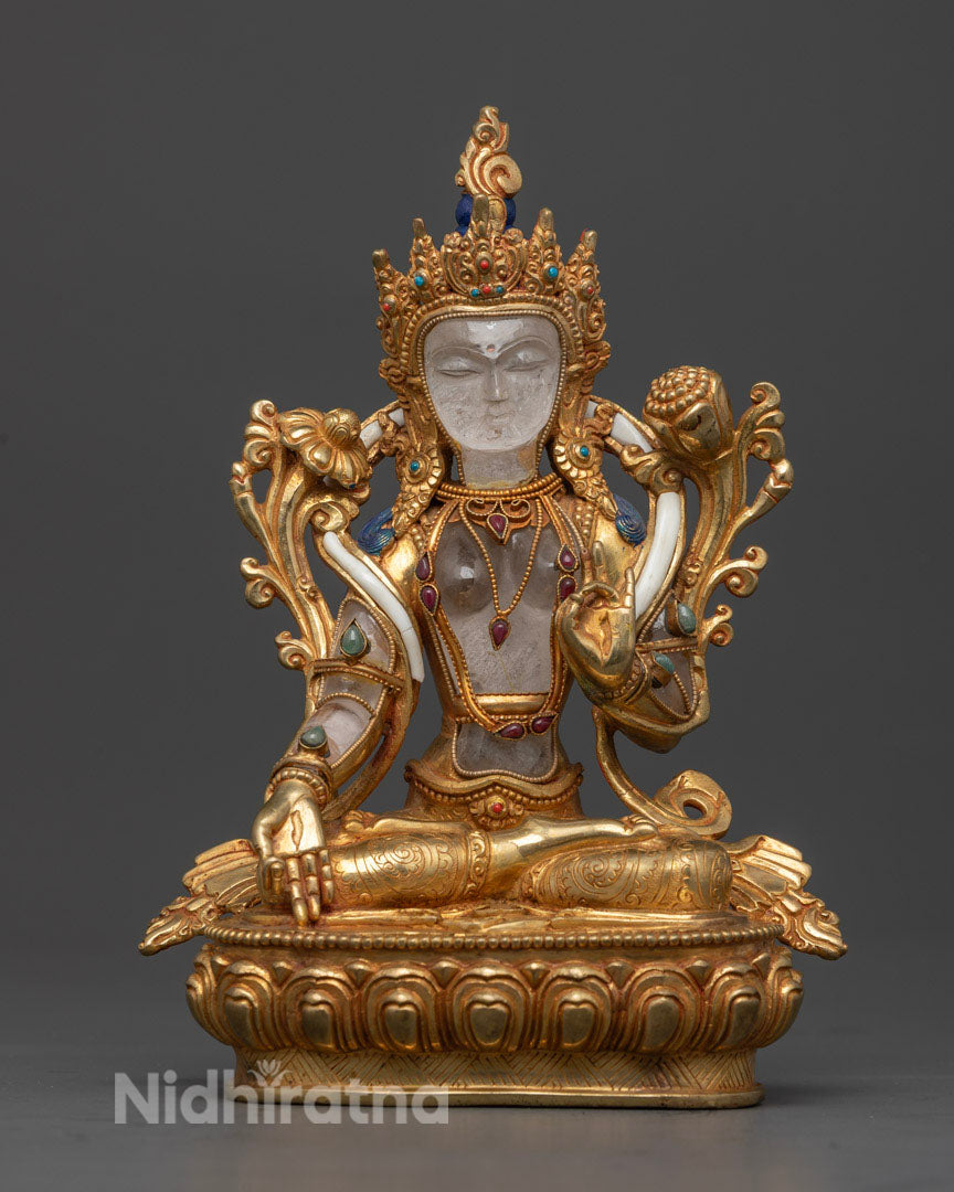 Crystal Green Tara Statue | Himalayan Tibetan Art