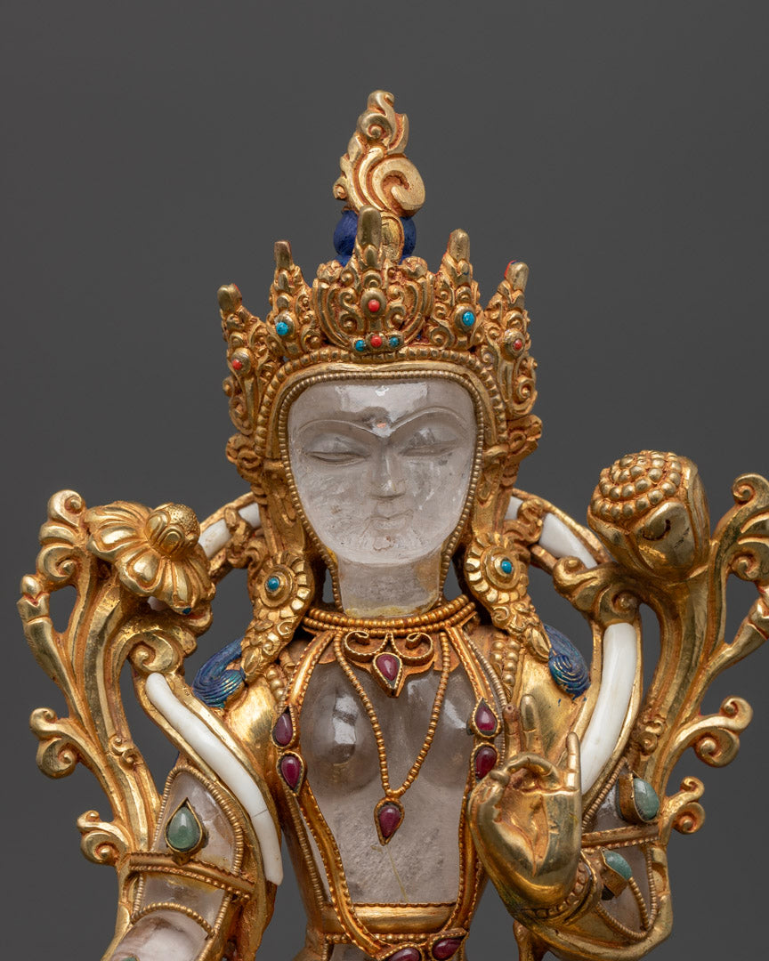 Crystal Green Tara Statue | Himalayan Tibetan Art