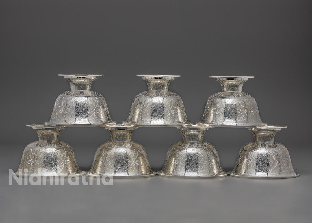 Handcrafted Pure Silver Water Offering Bowl for Spiritual Ceremonies