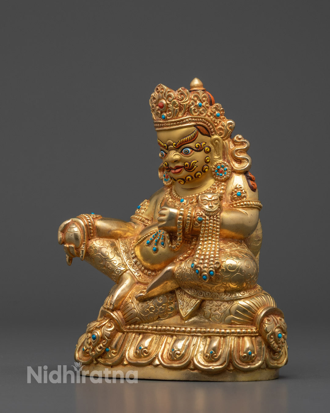 Fully Gold Gilded Yellow Dzambhala Statue | The Wealth Deity