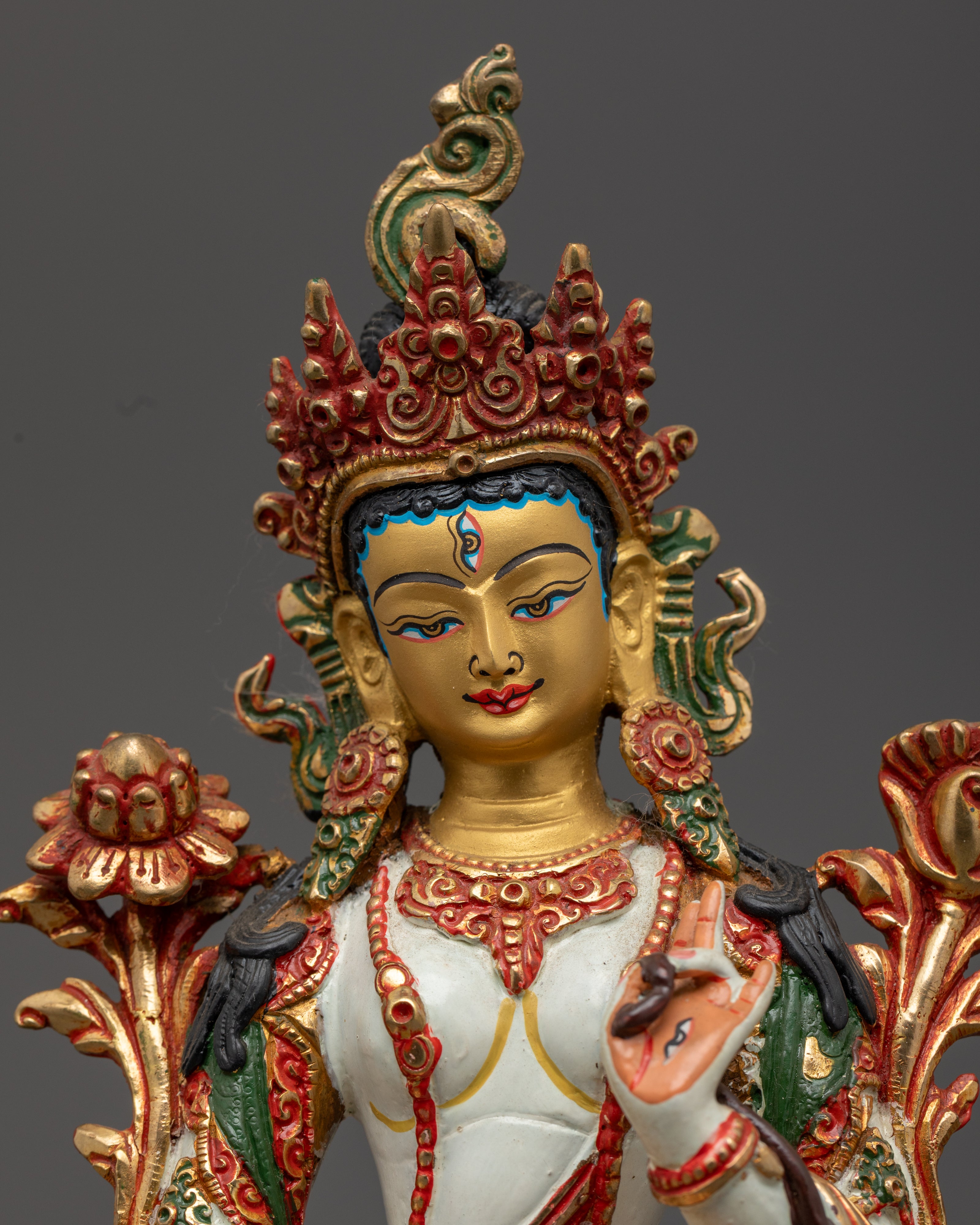 Tibetan White Tara Sculpture for Divine Protection