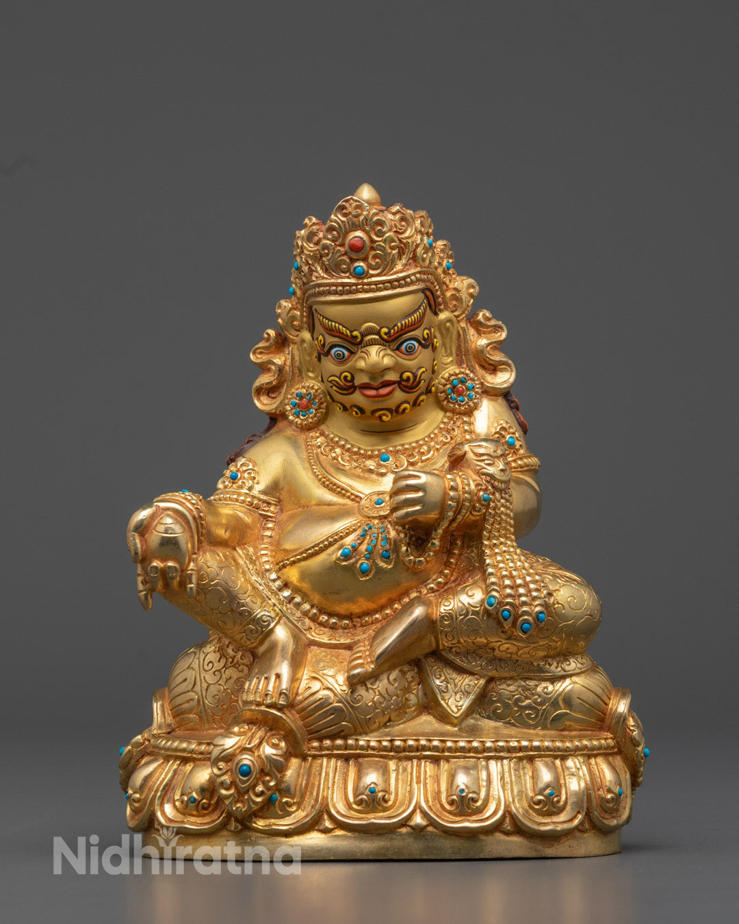 Fully Gold Gilded Yellow Dzambhala Statue | The Wealth Deity