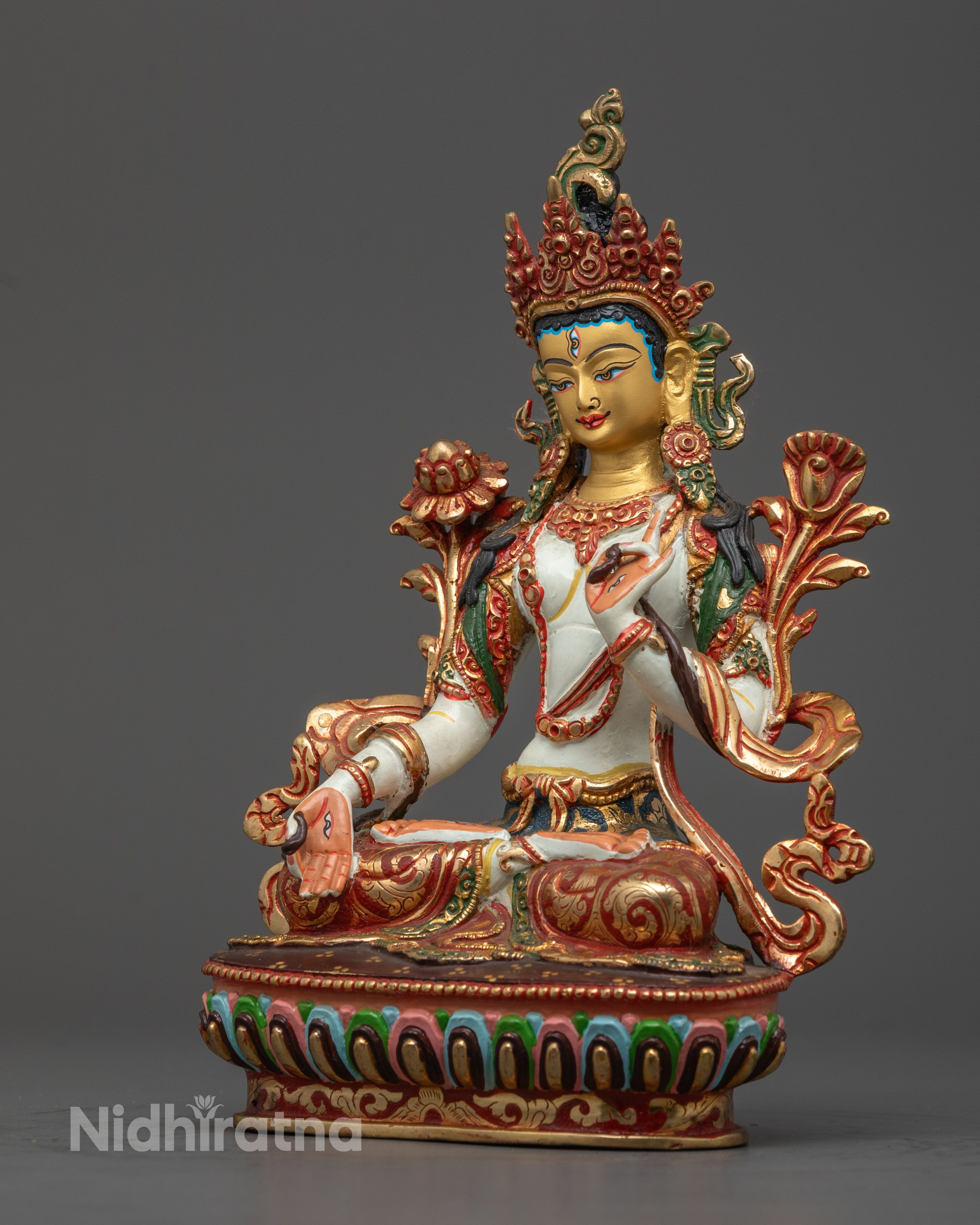 Tibetan White Tara Sculpture for Divine Protection