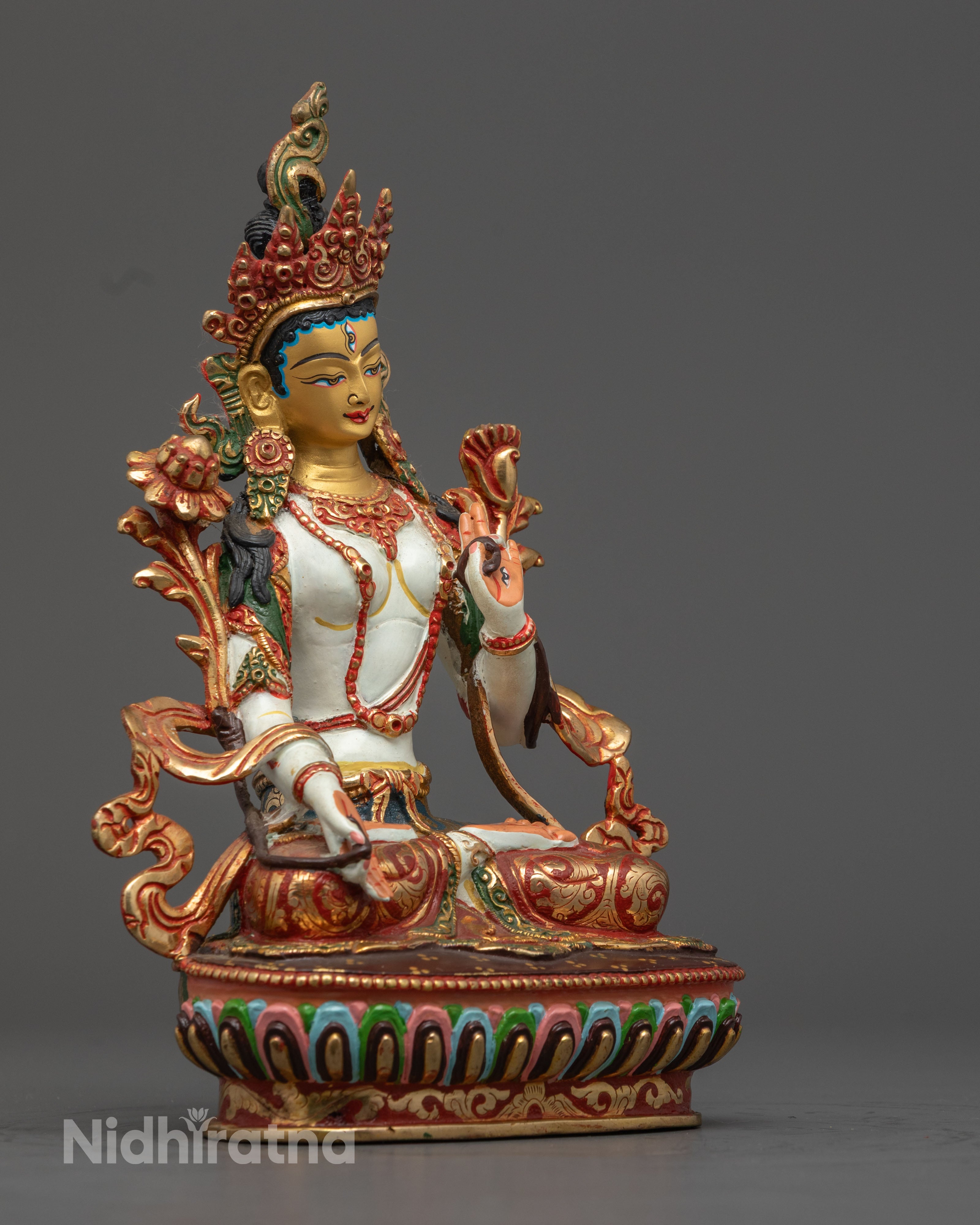 Tibetan White Tara Sculpture for Divine Protection