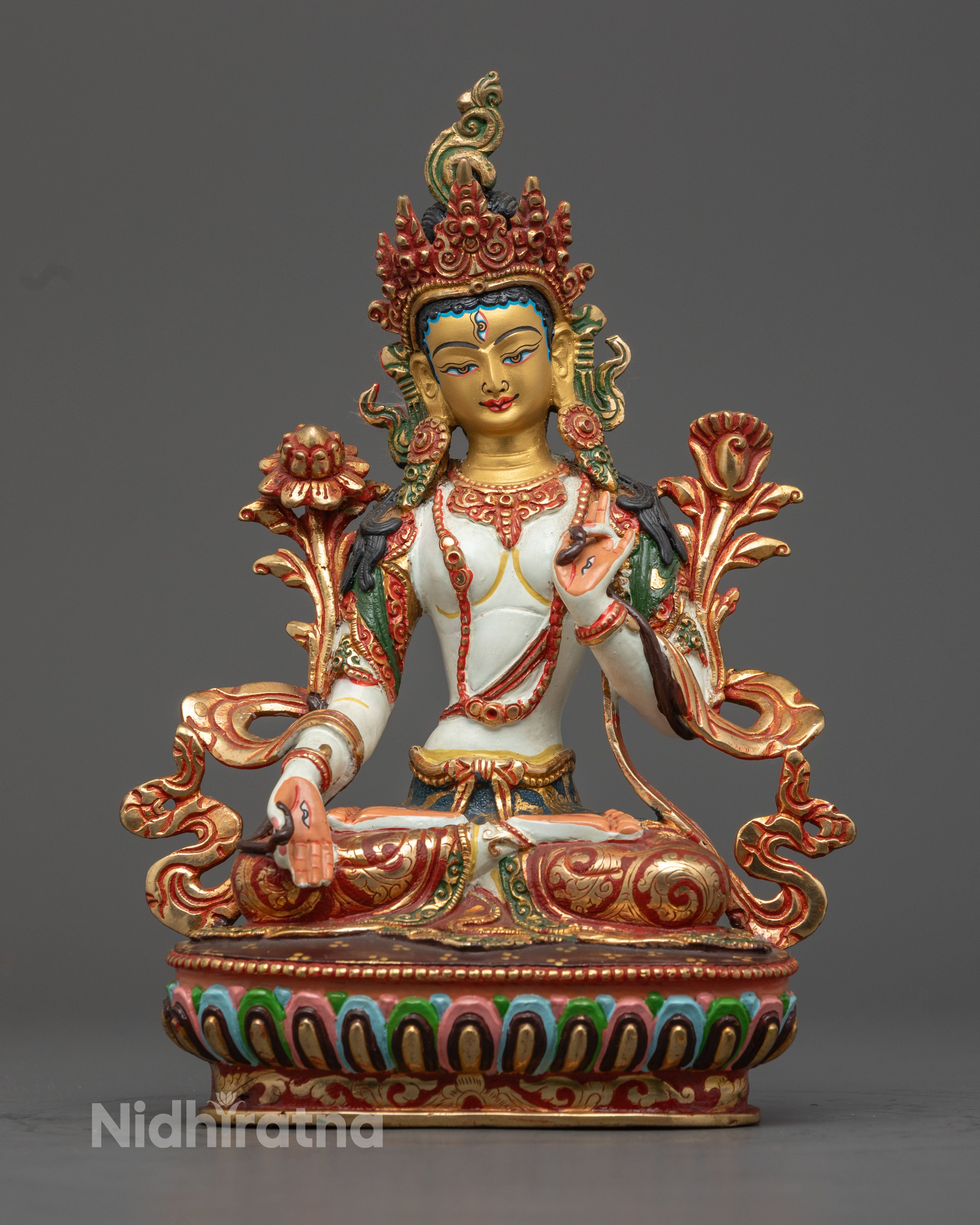 Tibetan White Tara Sculpture for Divine Protection