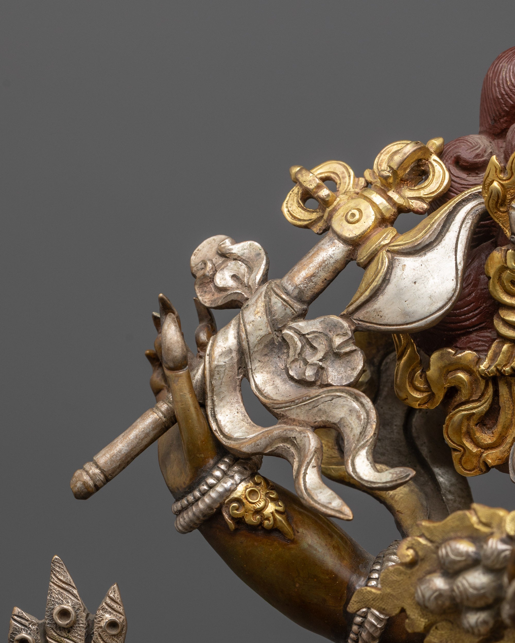 Handmade Oxidized White Mahakala Statue | Sacred Protector Deity