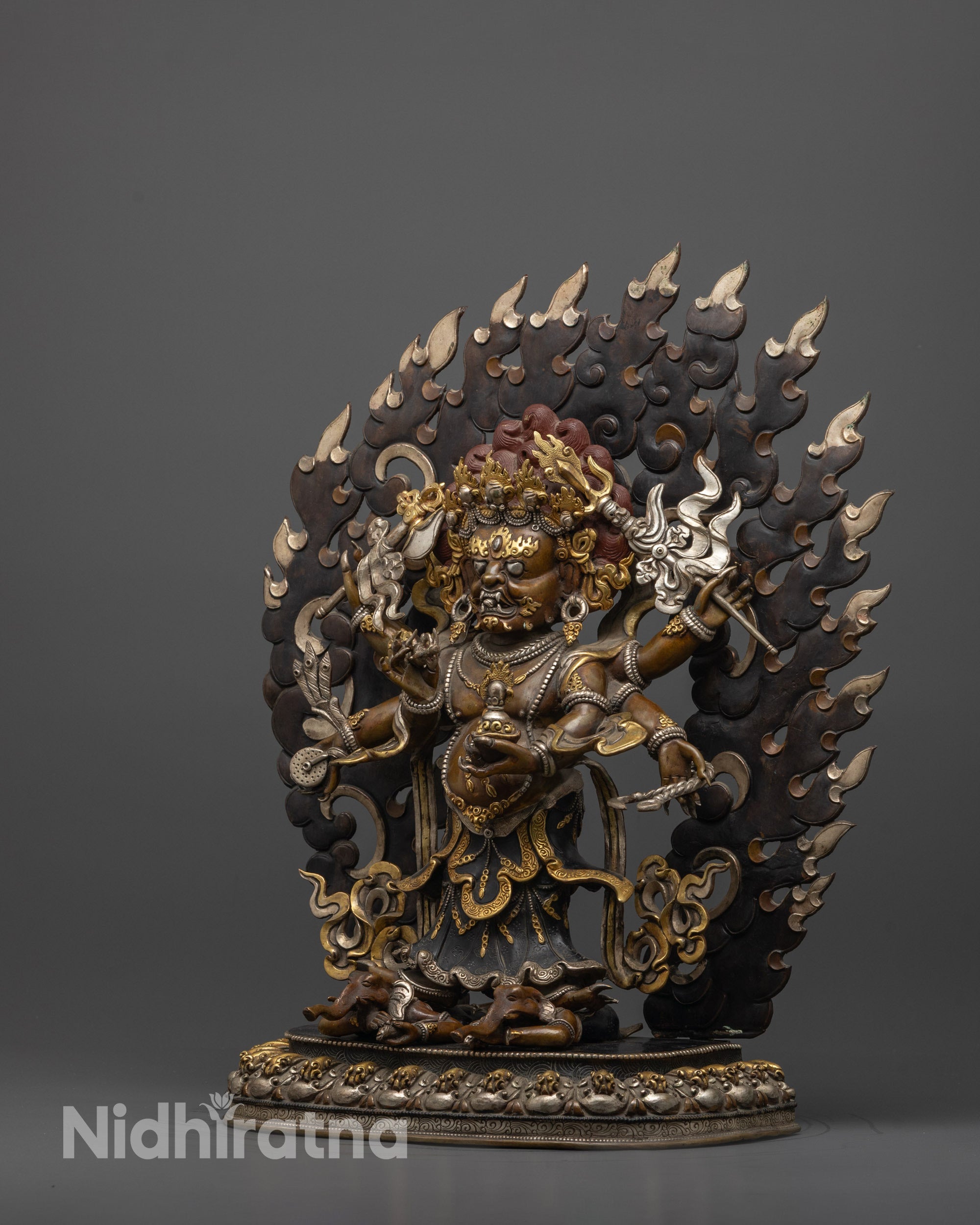 Handmade Oxidized White Mahakala Statue | Sacred Protector Deity