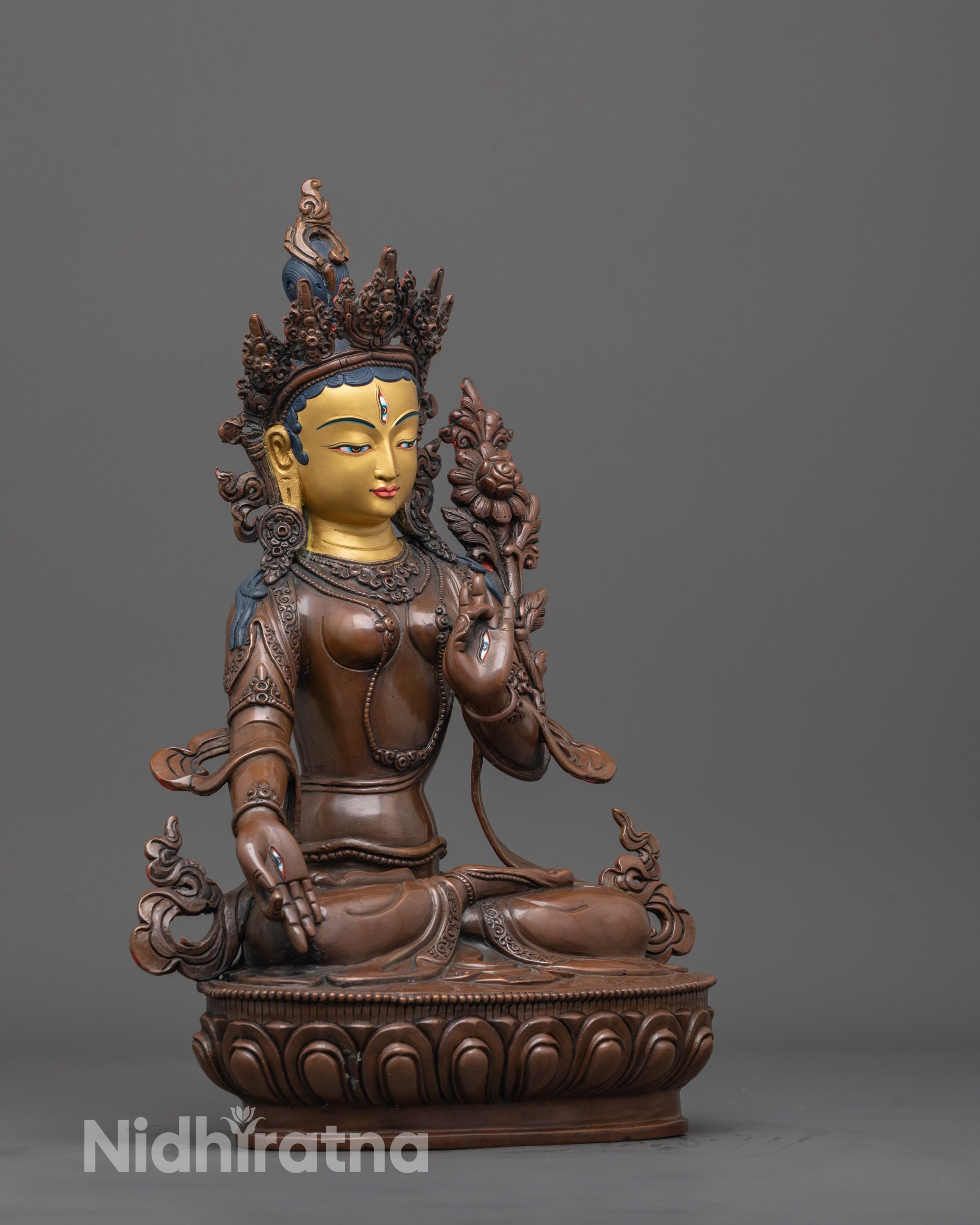 Oxidized Devi White Tara Statue | Traditional Longevity Goddess
