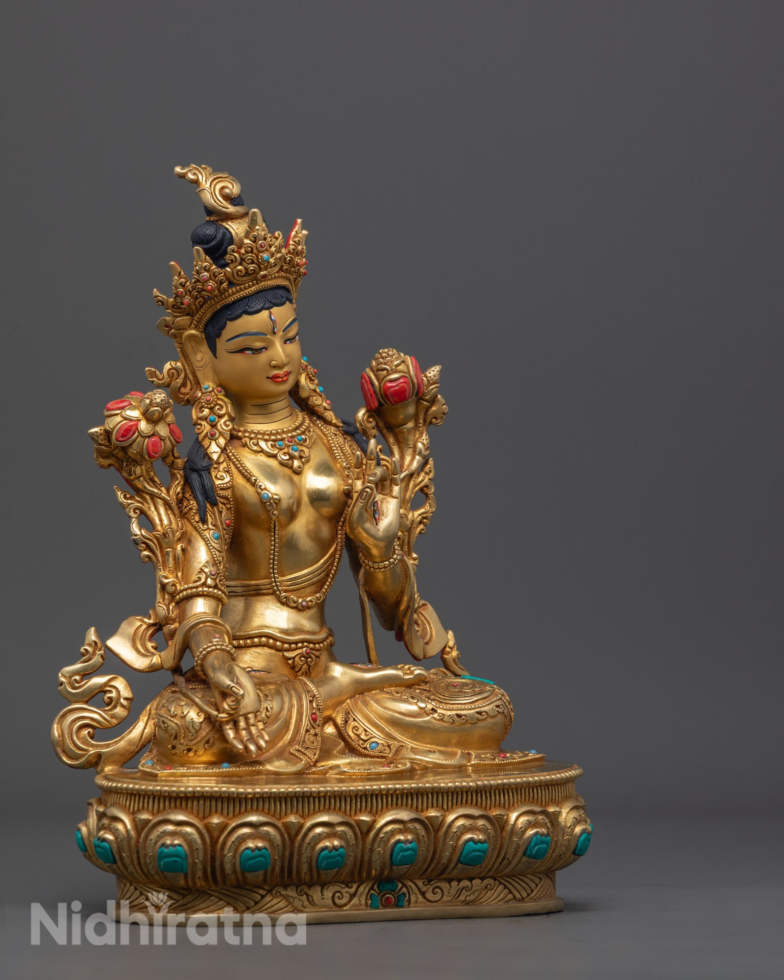 White Tara Sculpture | Nepalese Fire-Gilded Gold Body
