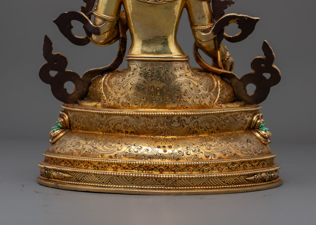 Handcrafted White Tara Sculpture | 24k Fire Gold Gilded Face