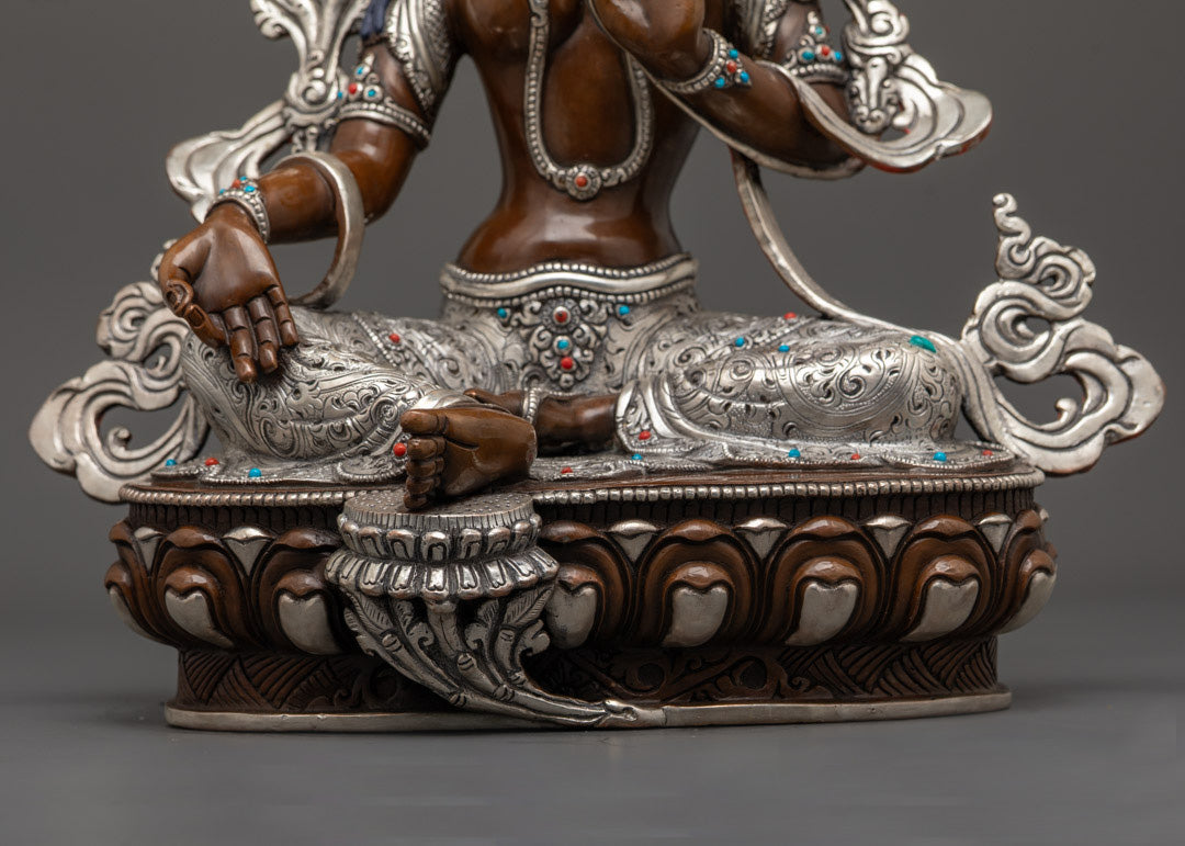 Genuine Oxidized Green Tara Statue | Sacred Buddhist Handmade Statue