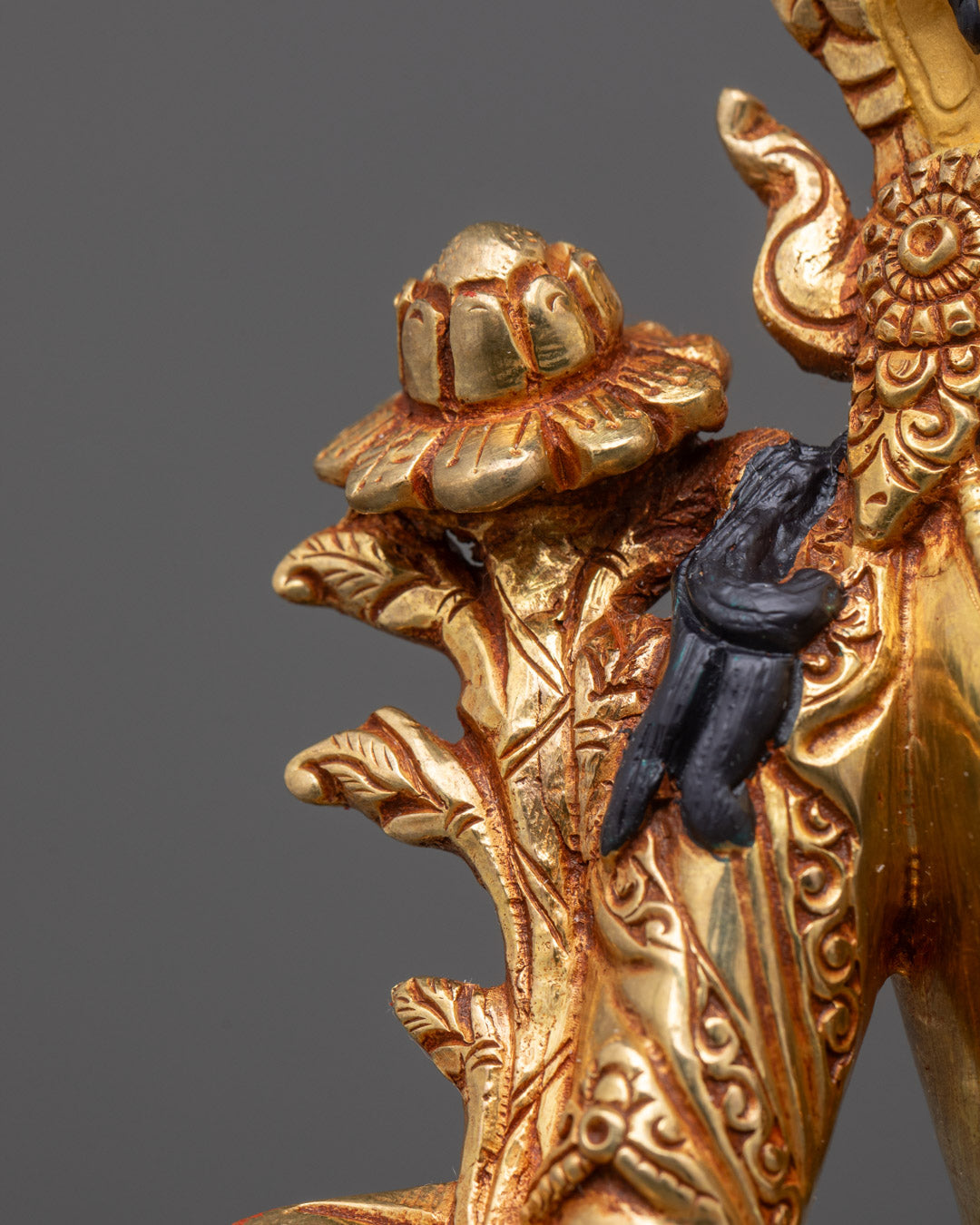 Handmade White Tara Buddhist Statue | 24k Fire-Gilded Gold
