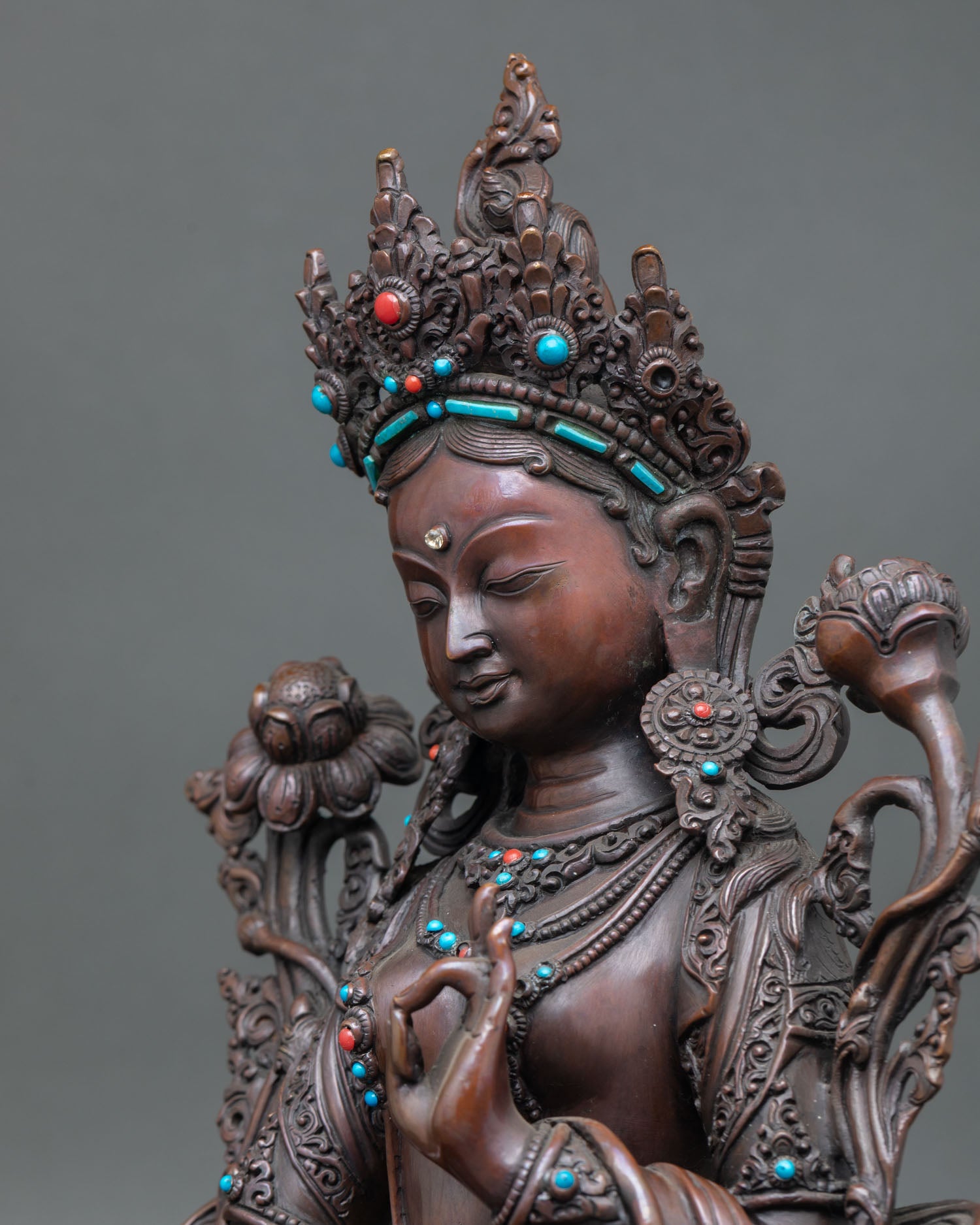 White Tara Statue | Oxidized Copper Tibetan Buddhist Deity