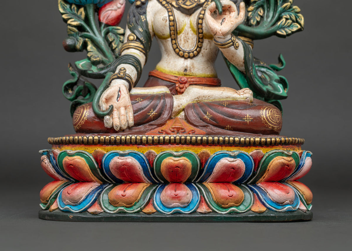 White Tara Wooden Sculpture | Hand-Painted Buddhist Figurine